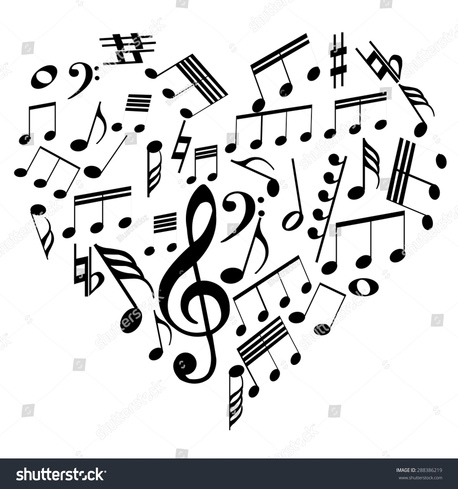 Group Musical Notes On White Background Stock Vector Royalty Free 288386219 Shutterstock