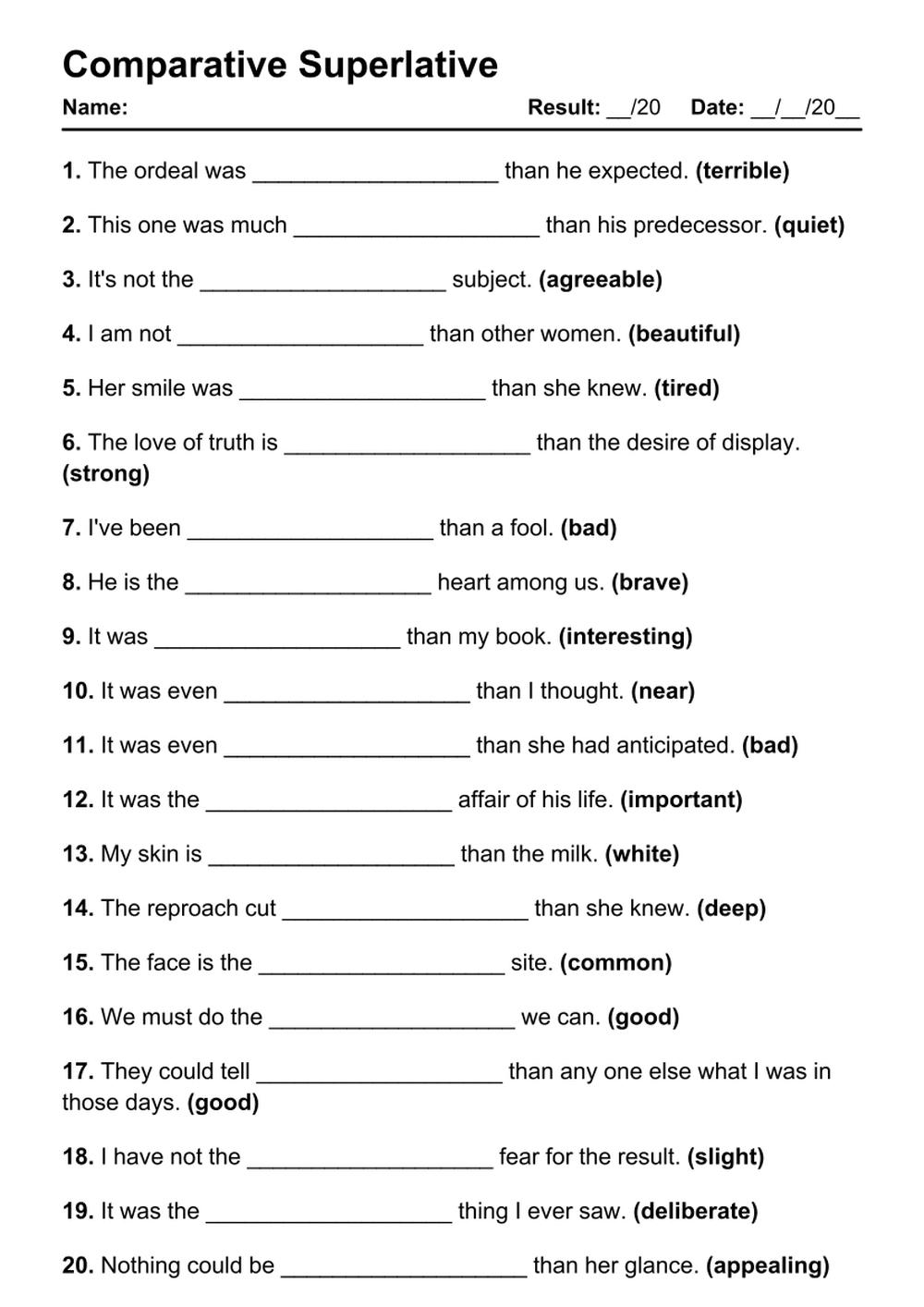 101 Comparative Superlative PDF Worksheets With Answers Grammarism 101 Comparative Superlative PDF Worksheets With Answers Grammarism