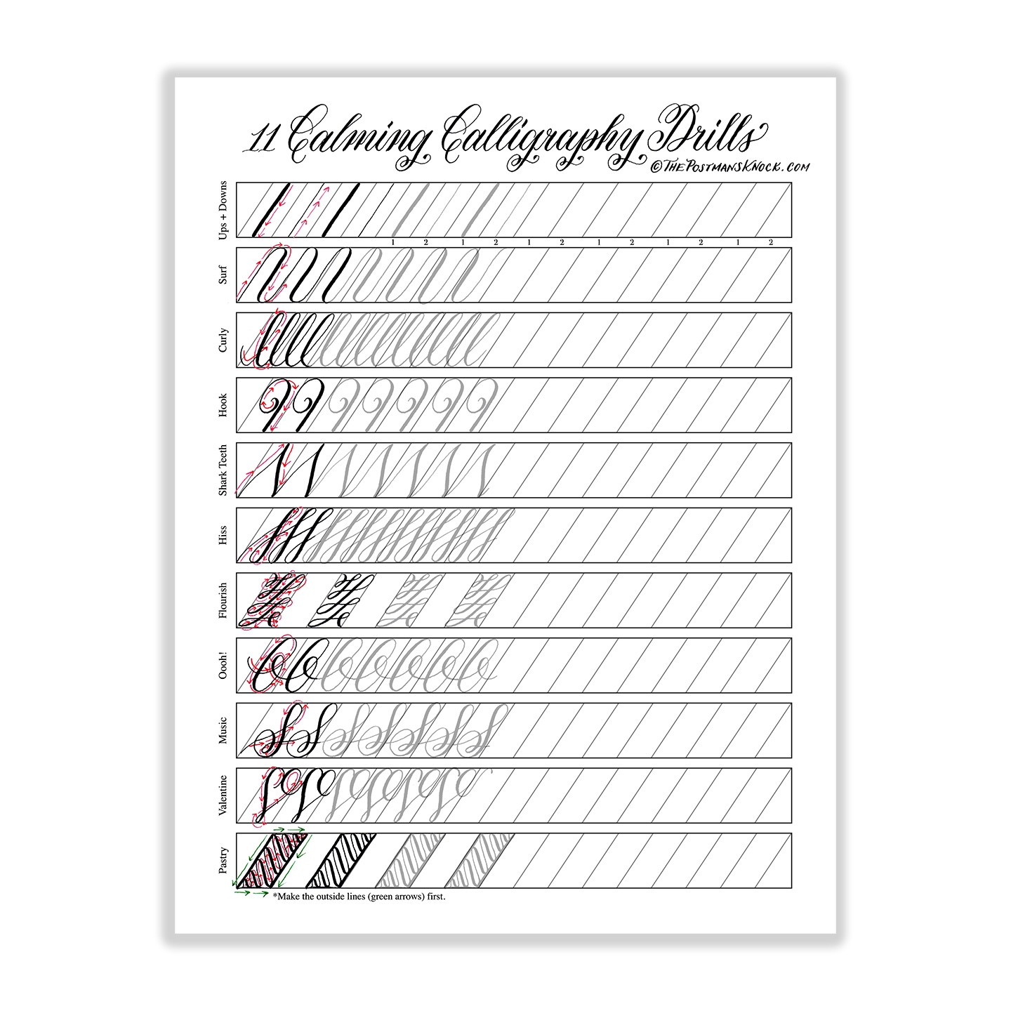 11 Calming Calligraphy Drills Printable The Postman s Knock