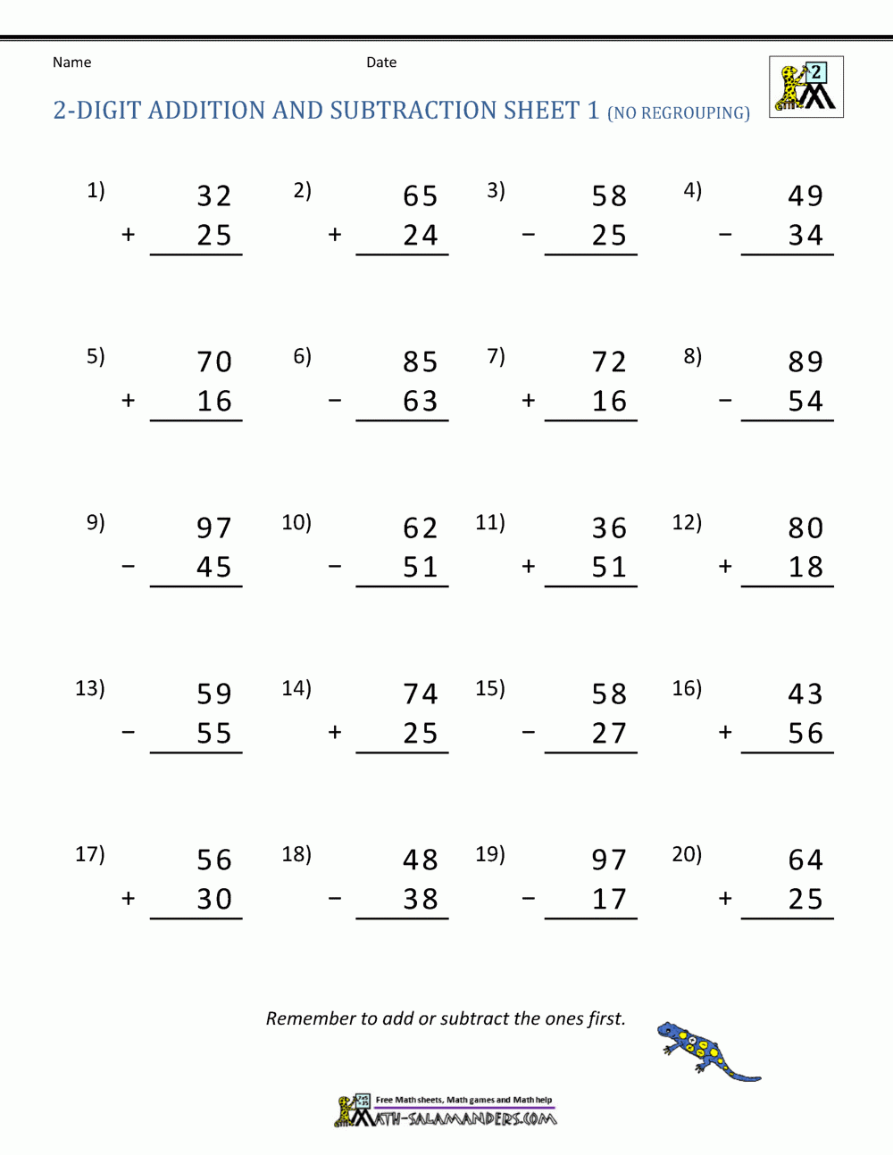 2 Digit Addition And Subtraction Worksheets