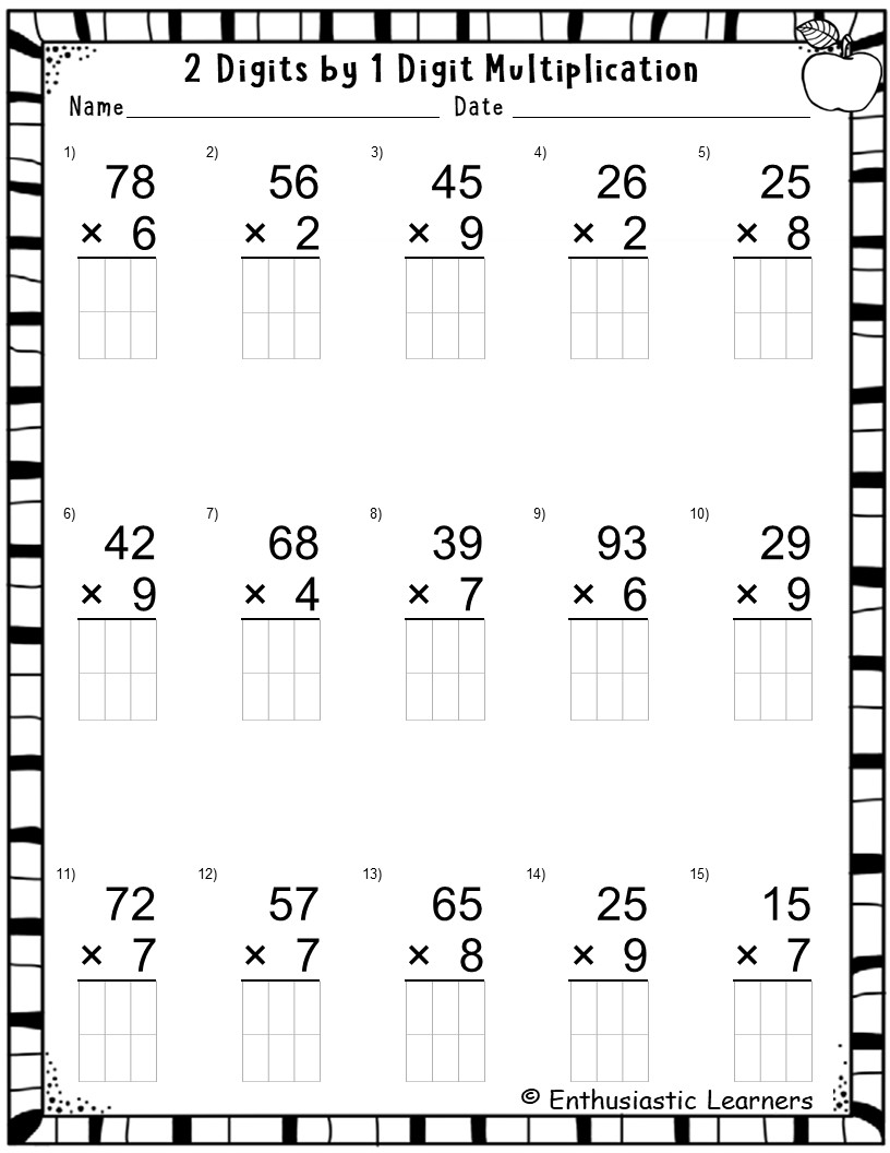 multiplication 2 digits by 1 multiplication 2 digits by 1