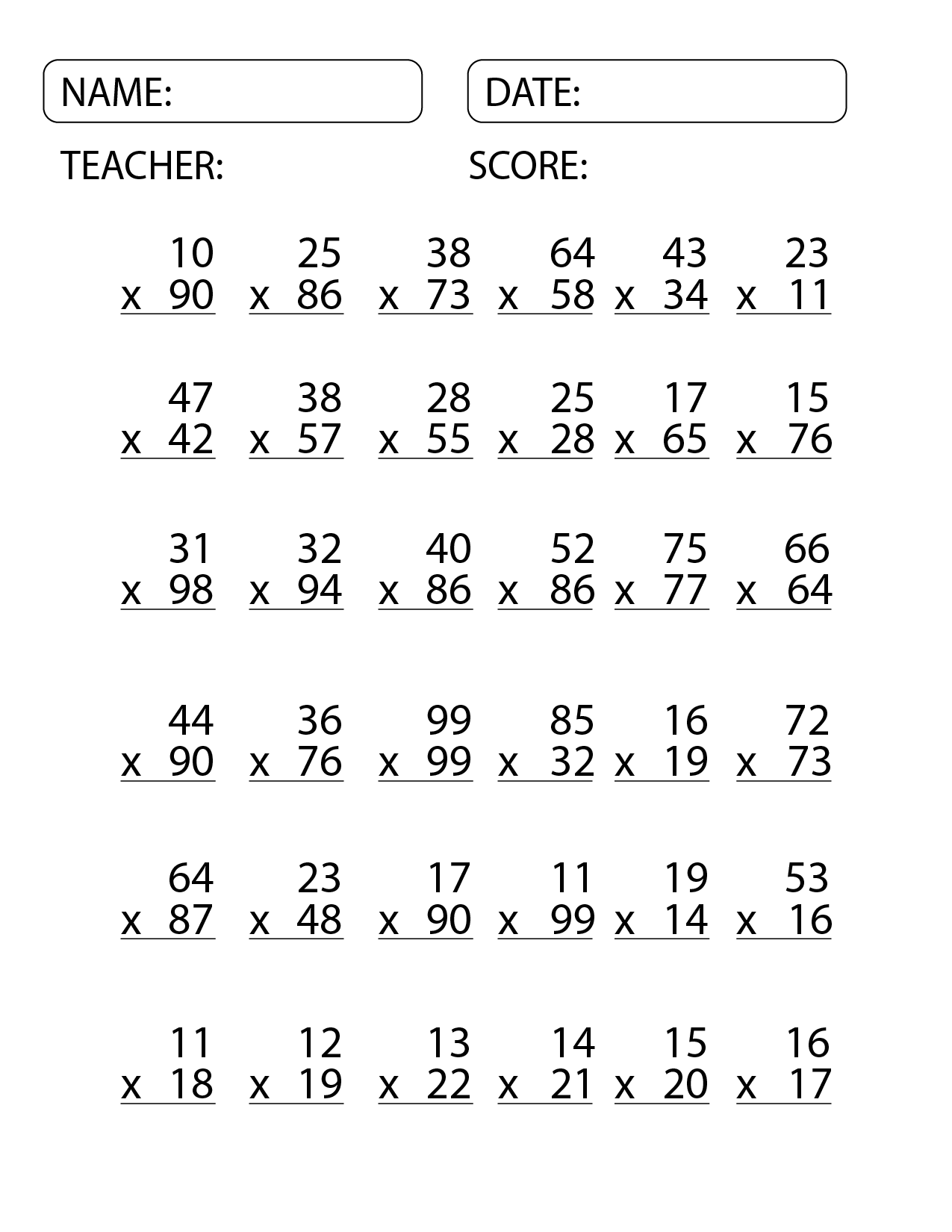 multiplication multi digit worksheets
