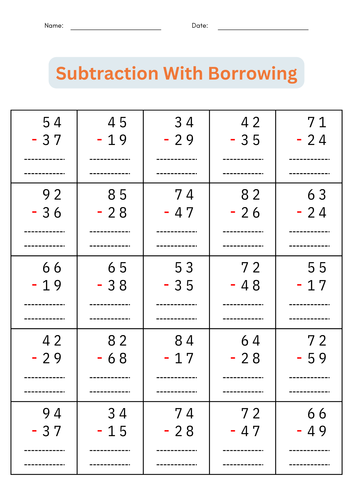 two digit subtraction worksheets two digit subtraction worksheets