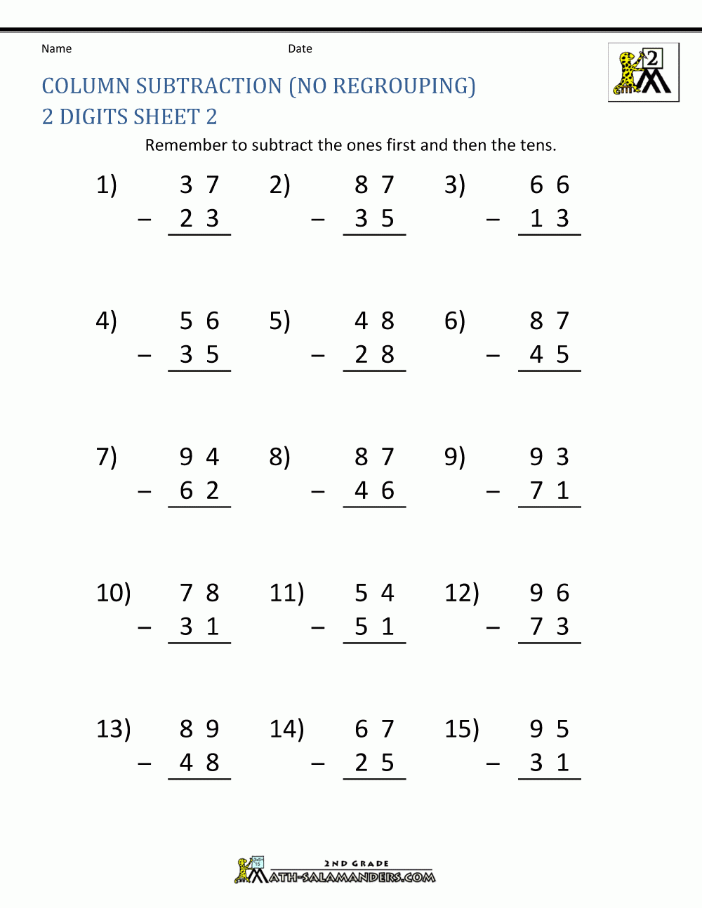 2 Digit Subtraction Worksheets 2 Digit Subtraction Worksheets