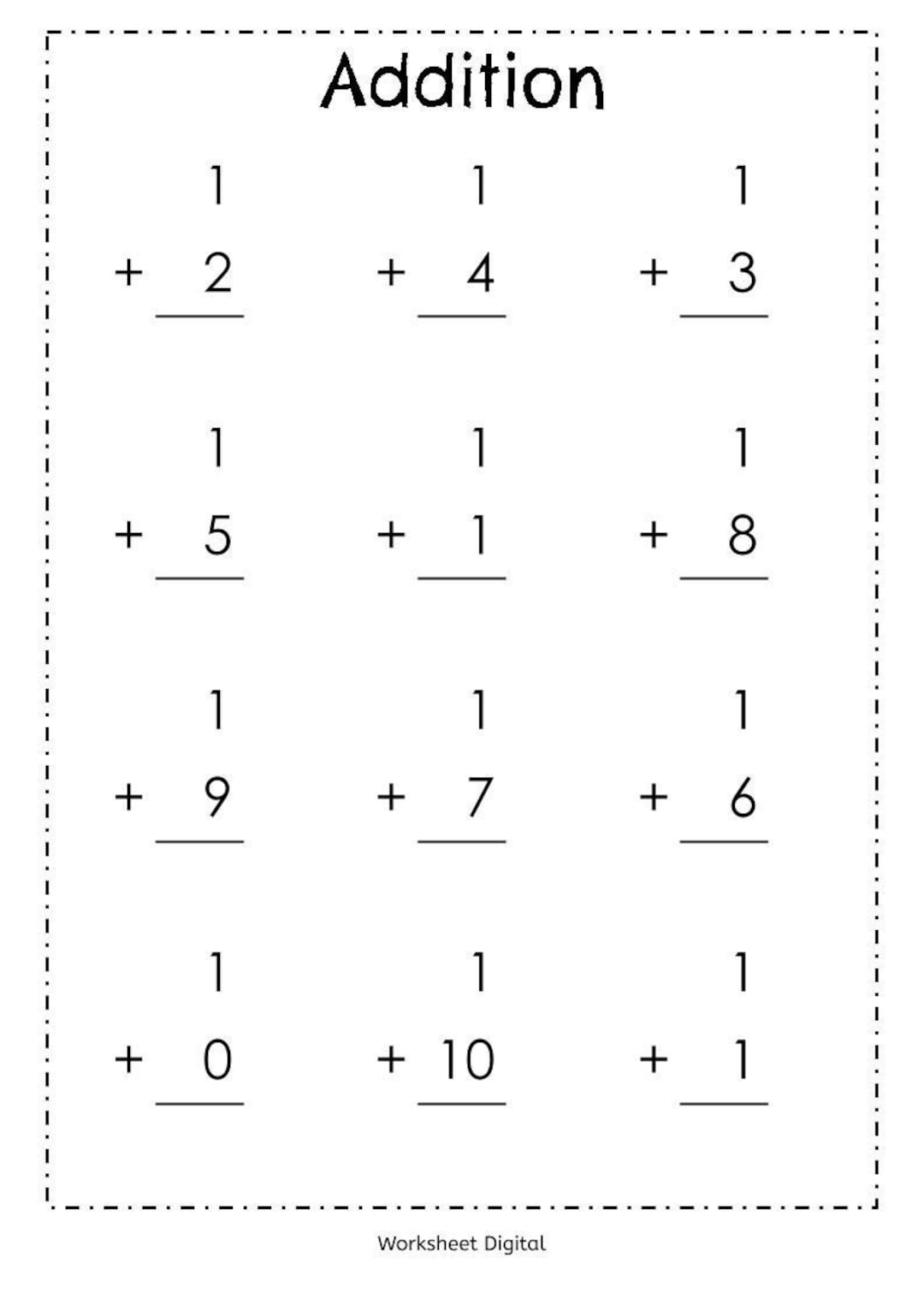 20 Printable Addition Worksheets Numbers 1 10 For Preschool Kindergarten 1st Grade Homeschool Math Etsy