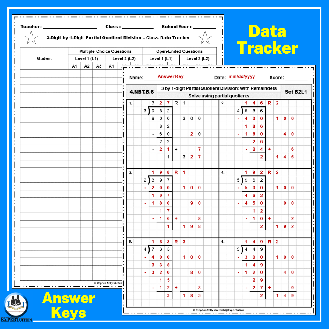 3 Digit By 1 Digit Partial Quotients Division With And Without Remainders Practice Worksheets Made By Teachers