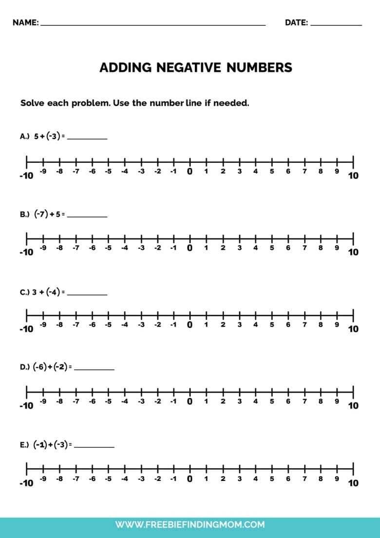 3 Free Printable Negative Number Lines Worksheets 3 Free Printable Negative Number Lines Worksheets