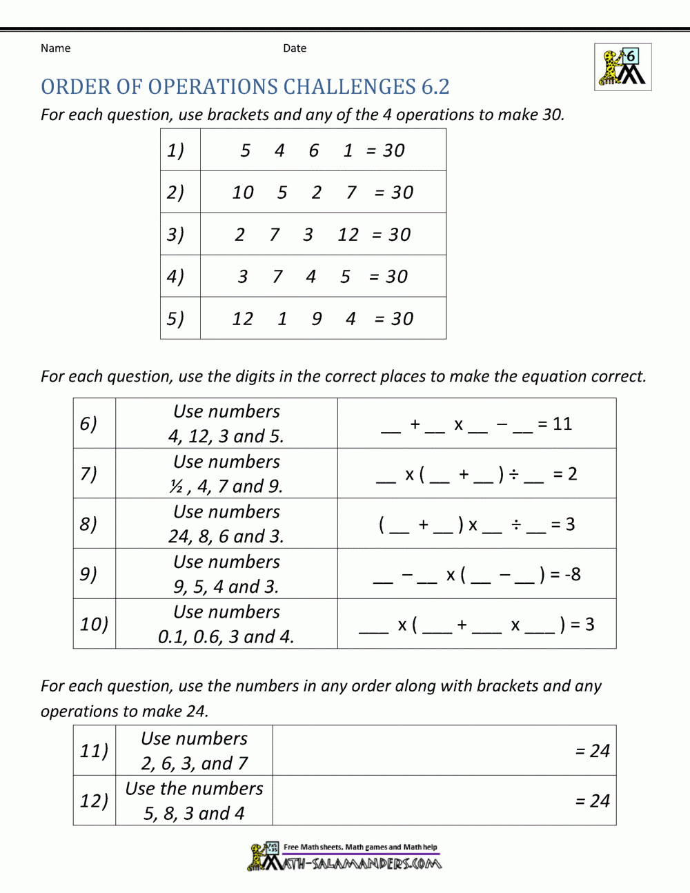 6th Grade Order Of Operations Worksheets 6th Grade Order Of Operations Worksheets