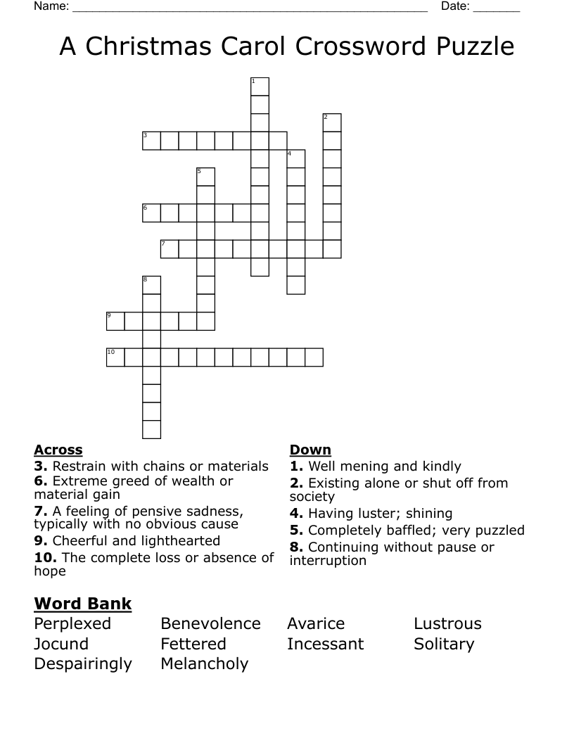 A Christmas Carol Crossword Puzzle WordMint A Christmas Carol Crossword Puzzle WordMint