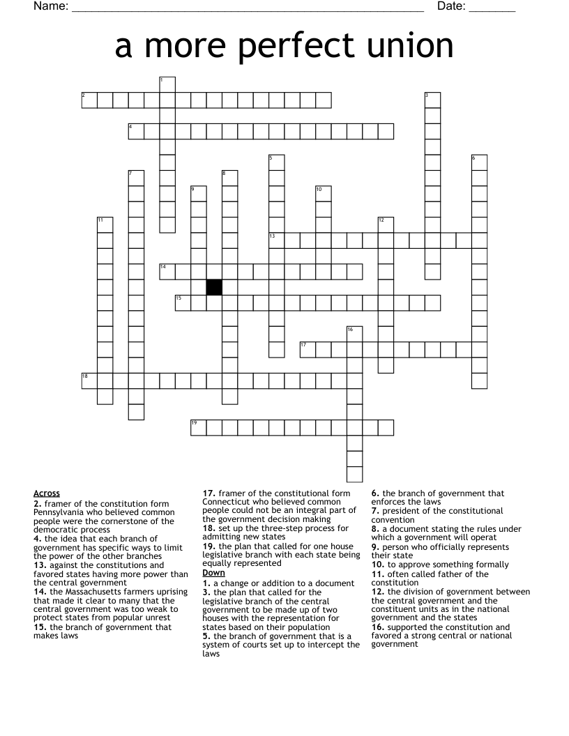 A More Perfect Union Crossword WordMint A More Perfect Union Crossword WordMint