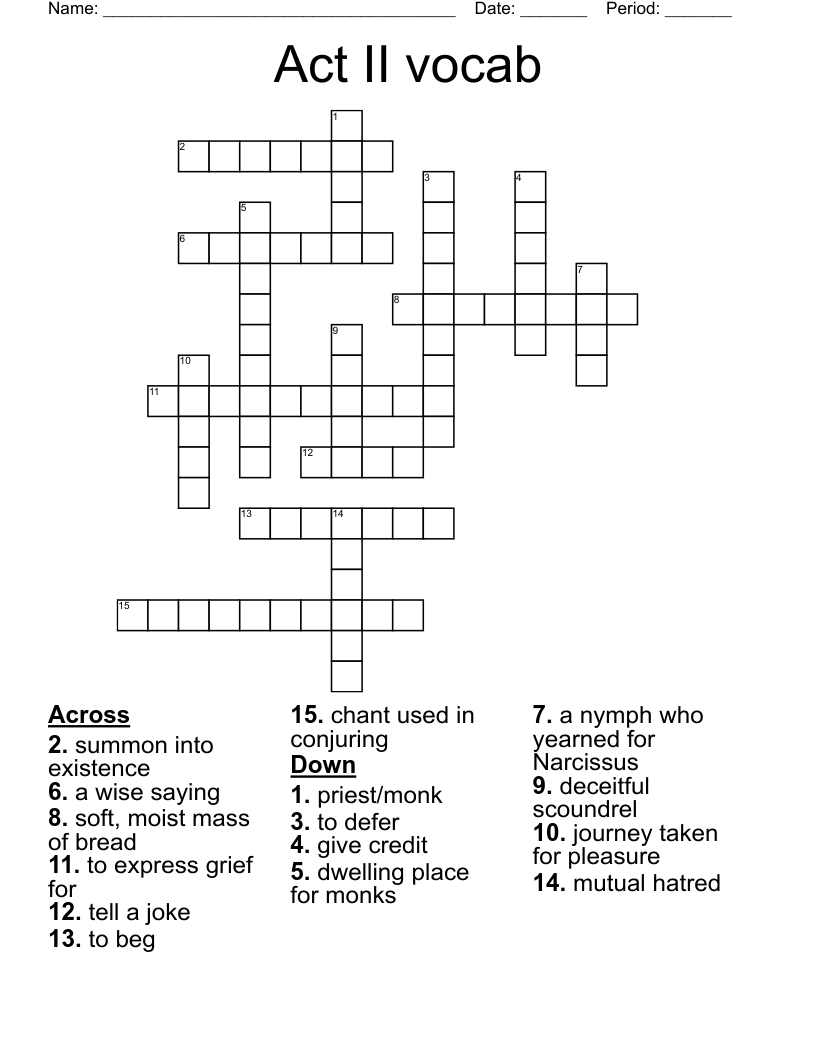 Act Two Vocab Crossword WordMint Act Two Vocab Crossword WordMint