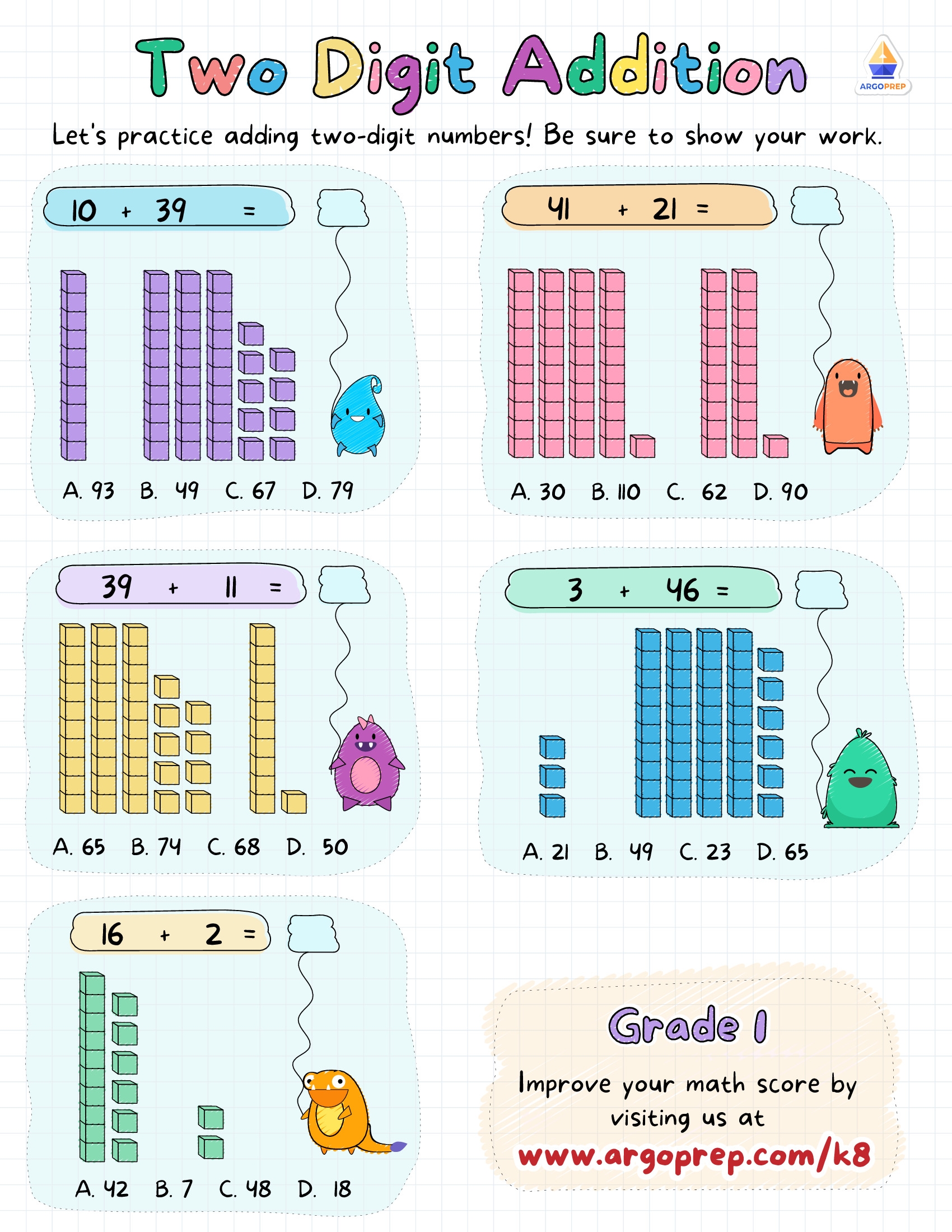 Add Two 2 Digit Numbers In Columns No Regrouping Worksheets For Grade 1 ArgoPrep Add Two 2 Digit Numbers In Columns No Regrouping Worksheets For Grade 1 ArgoPrep