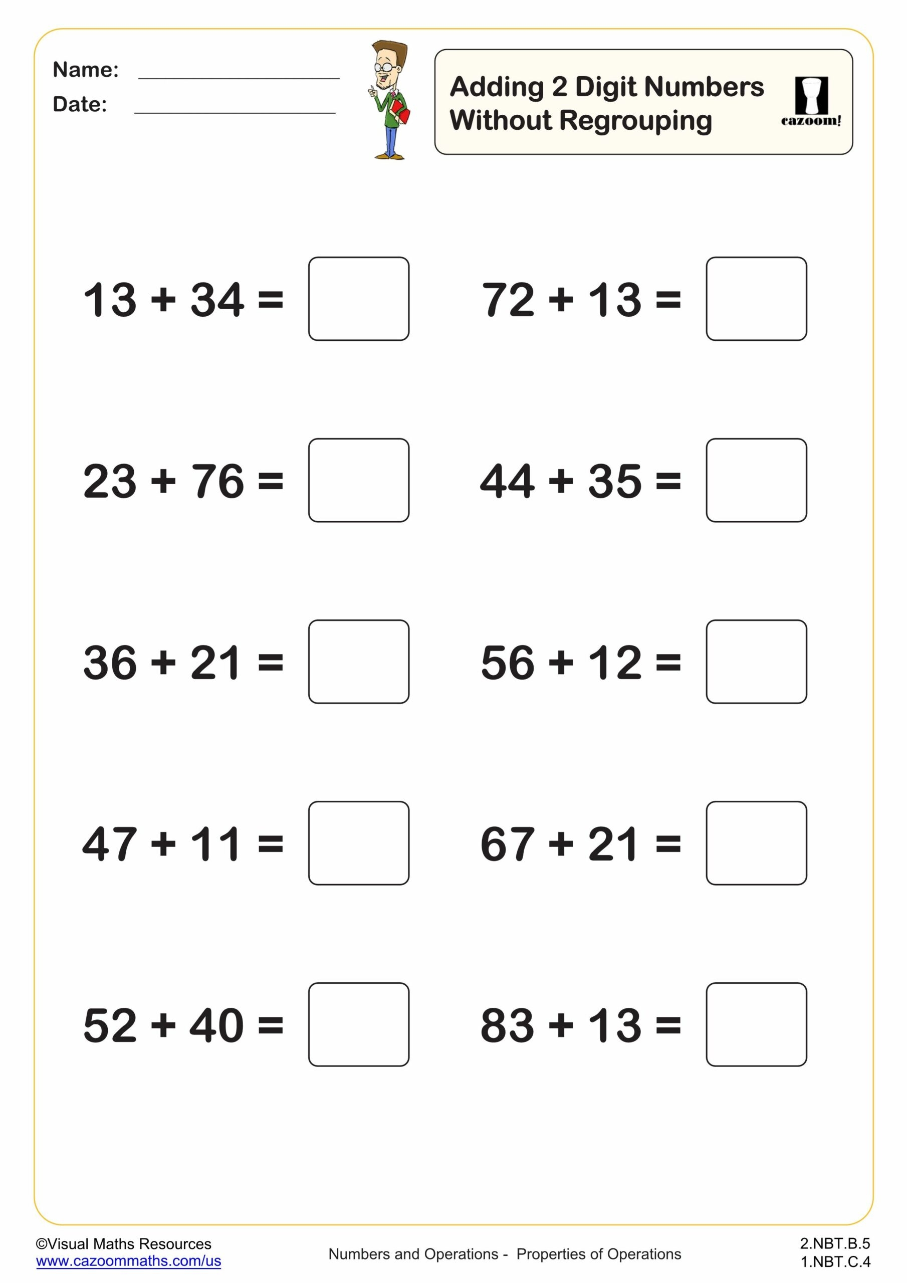 Adding 2 Digit Numbers Without Regrouping 10 Questions 2nd Grade PDF Addition Worksheets Adding 2 Digit Numbers Without Regrouping 10 Questions 2nd Grade PDF Addition Worksheets