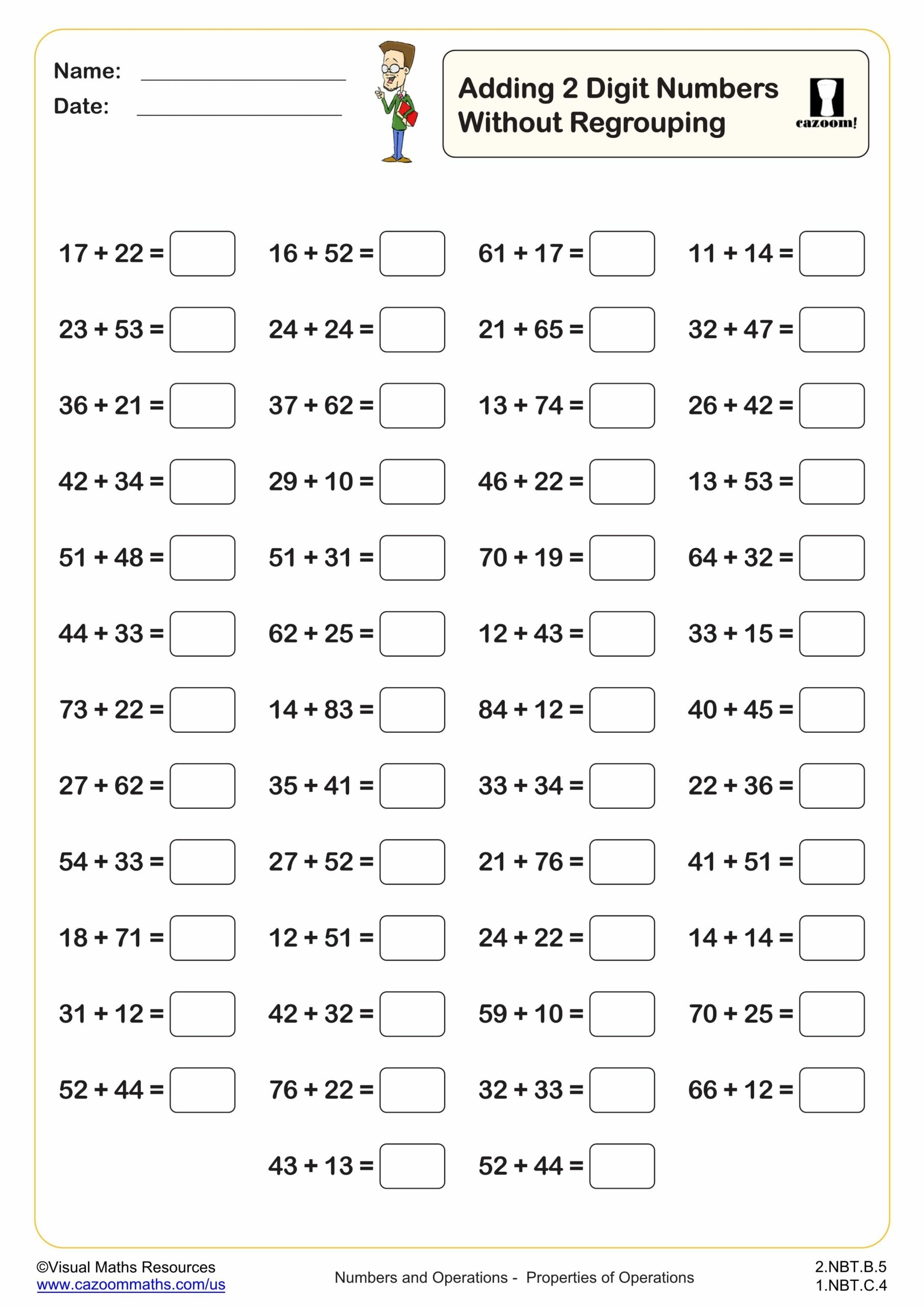 Adding 2 Digit Numbers Without Regrouping 50 Questions Fun And Engaging 2nd Grade PDF Worksheets Adding 2 Digit Numbers Without Regrouping 50 Questions Fun And Engaging 2nd Grade PDF Worksheets