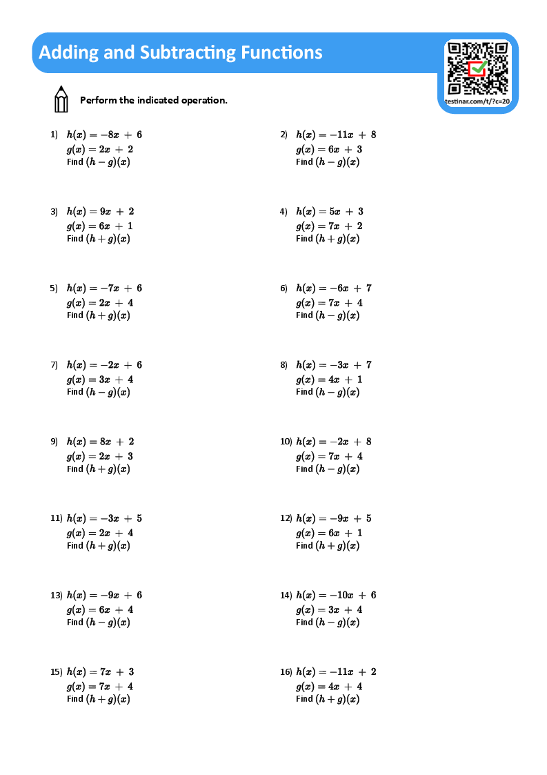 Adding And Subtracting Functions Worksheets