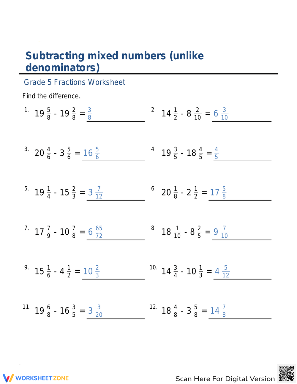 Adding And Subtracting Mixed Numbers Worksheets Printable Adding And Subtracting Mixed Numbers Worksheets Printable