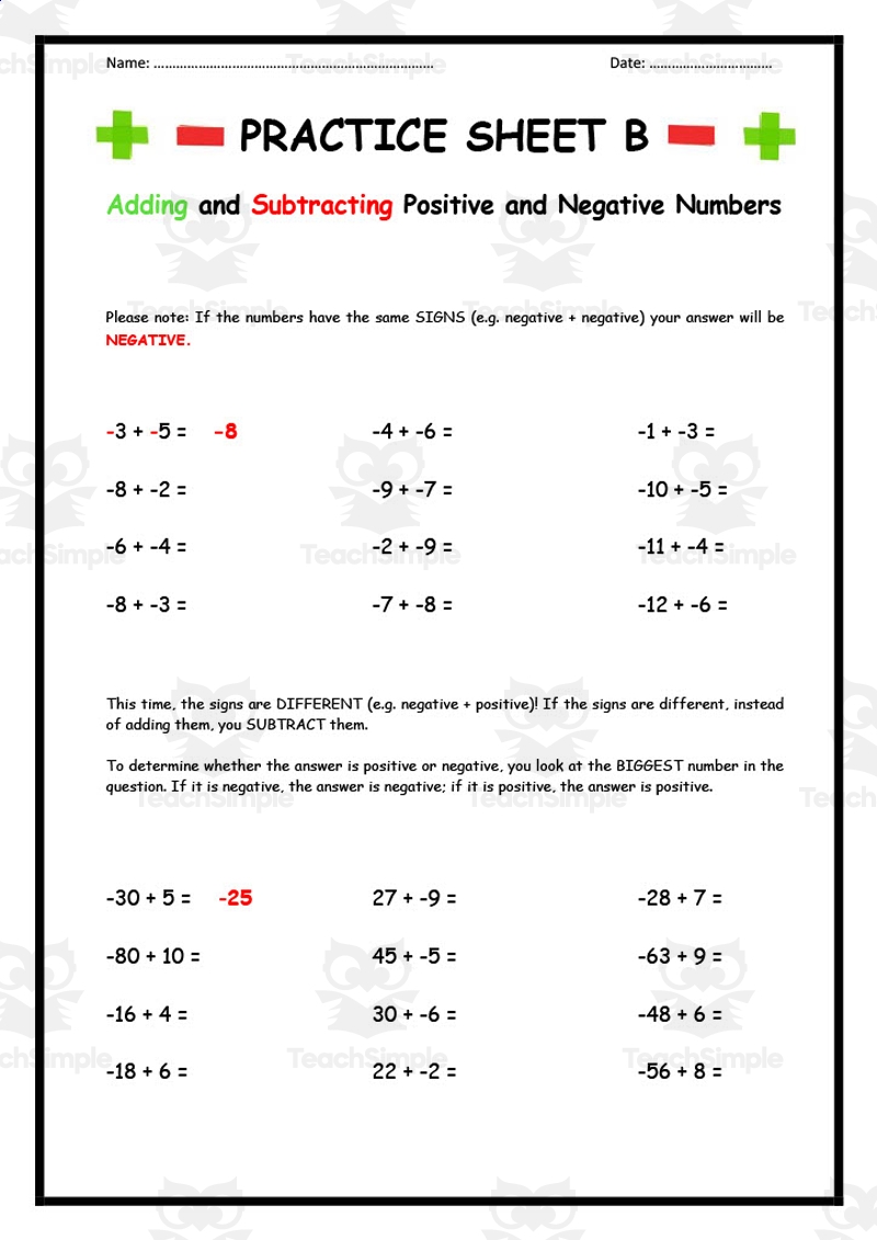 adding negative numbers worksheet adding negative numbers worksheet