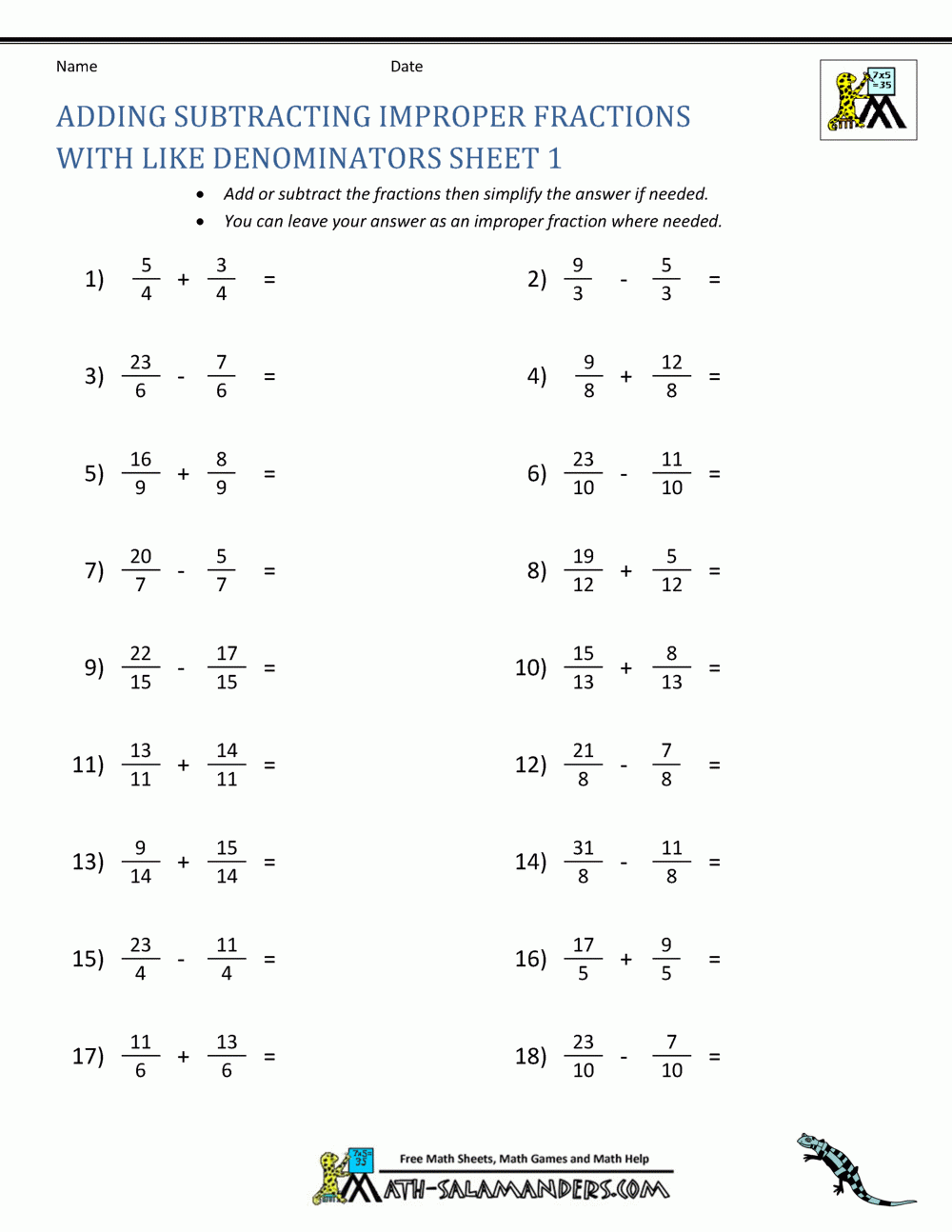 Adding Subtracting Fractions Worksheets Adding Subtracting Fractions Worksheets