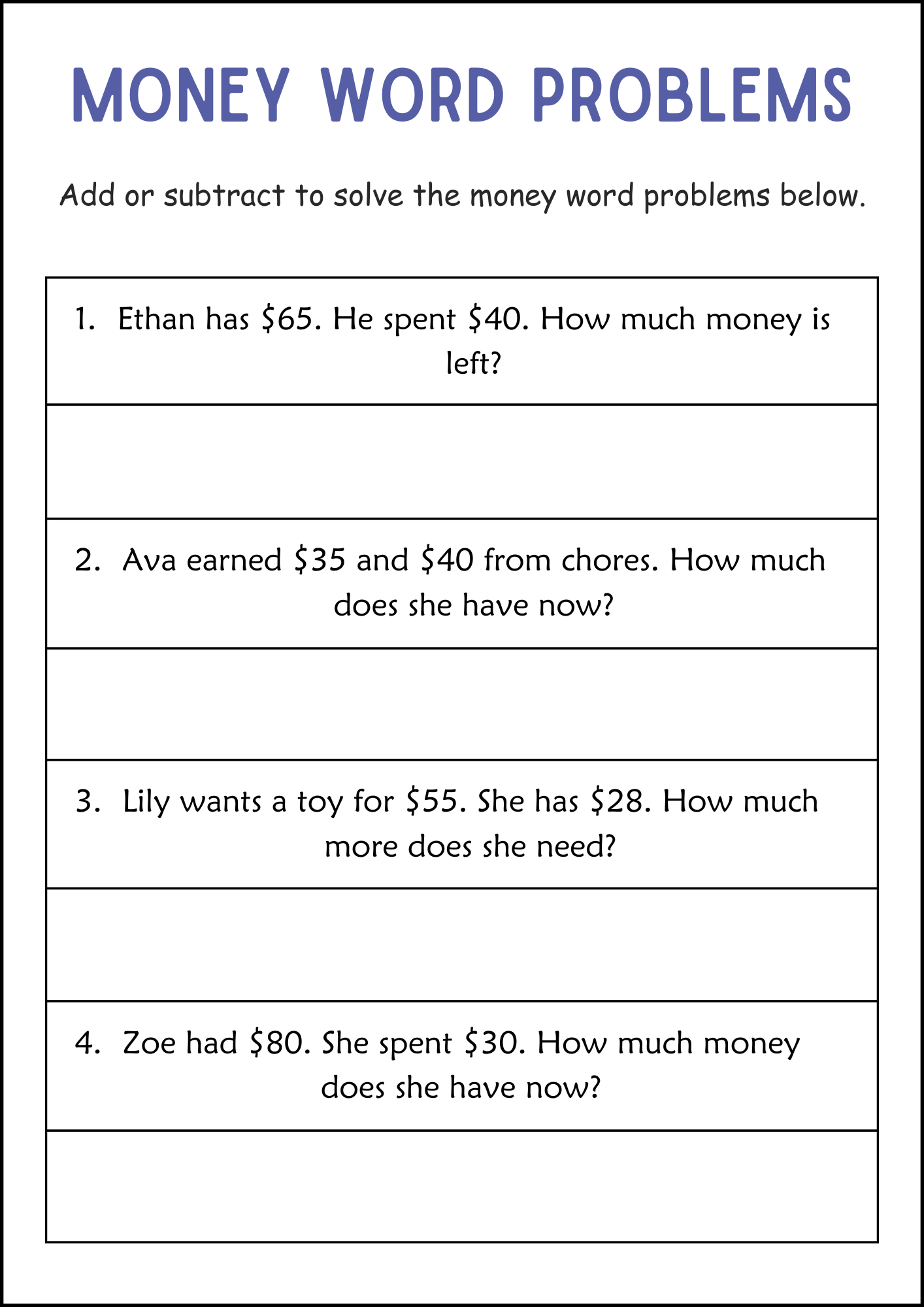 Addition And Subtraction Money Word Problems Math Worksheets For Grade 2 3 Made By Teachers Addition And Subtraction Money Word Problems Math Worksheets For Grade 2 3 Made By Teachers