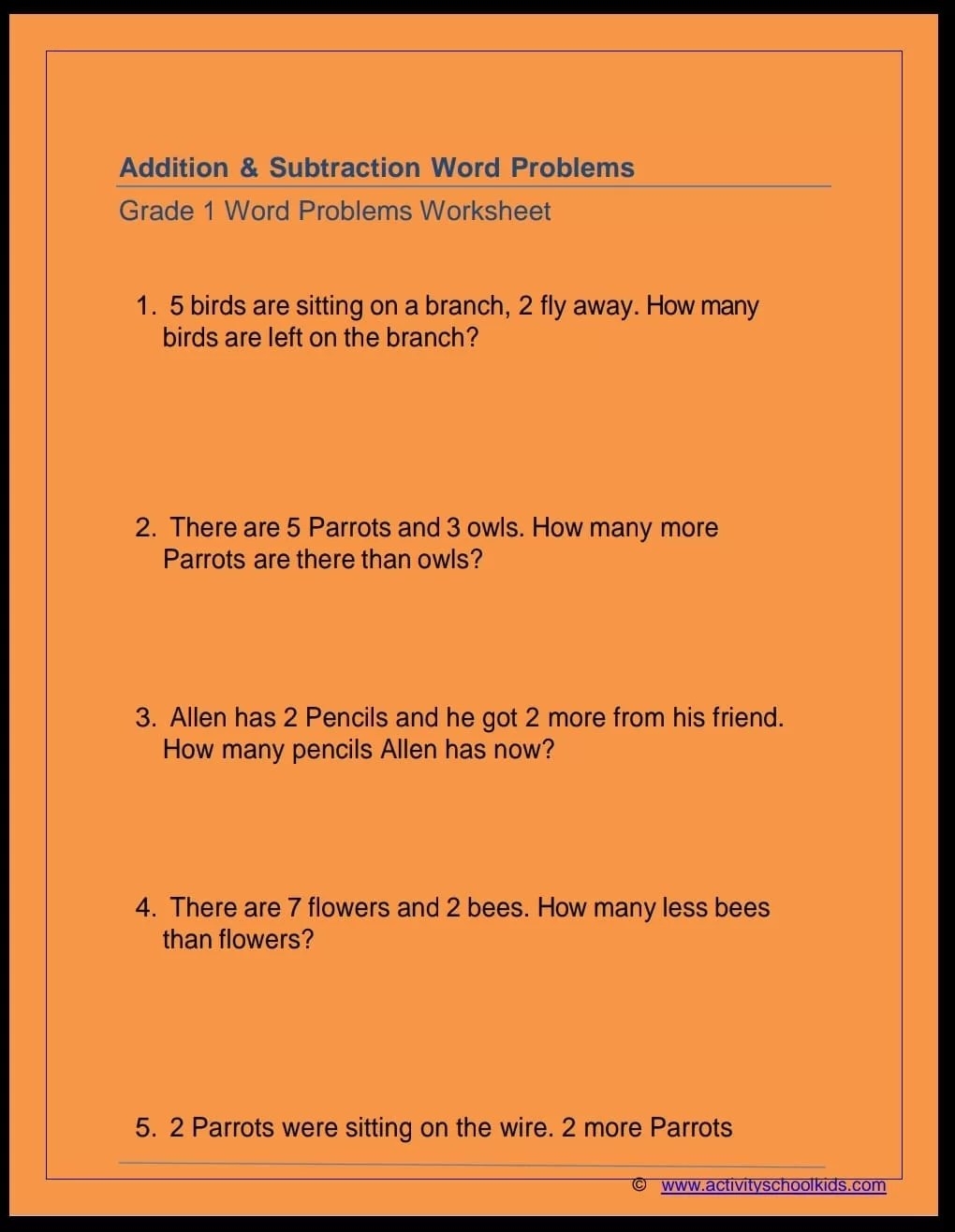 Addition And Subtraction Word Problems Activity School For Kids Addition And Subtraction Word Problems Activity School For Kids