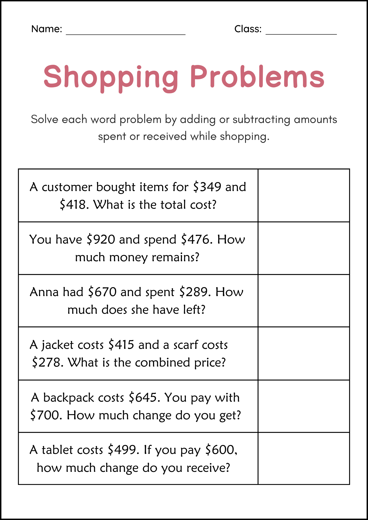 Addition And Subtraction Word Problems Within 1000 Worksheets For Grade 1 2 3 Made By Teachers Addition And Subtraction Word Problems Within 1000 Worksheets For Grade 1 2 3 Made By Teachers