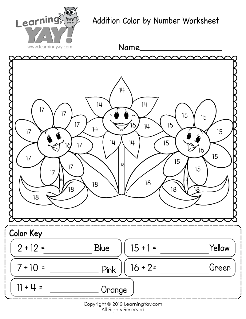 color by number addition worksheets