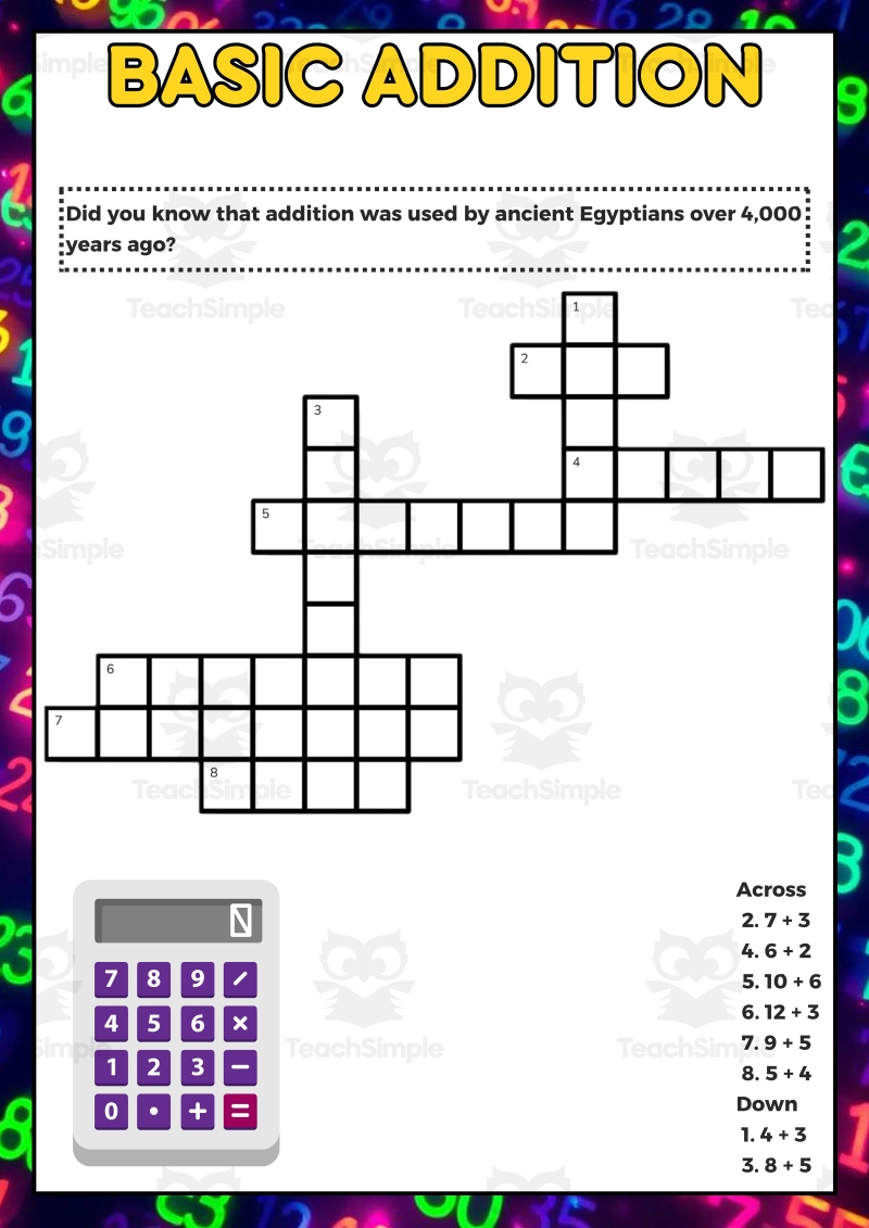 Addition Crossword 1 Page Sample PDF By Teach Simple Addition Crossword 1 Page Sample PDF By Teach Simple