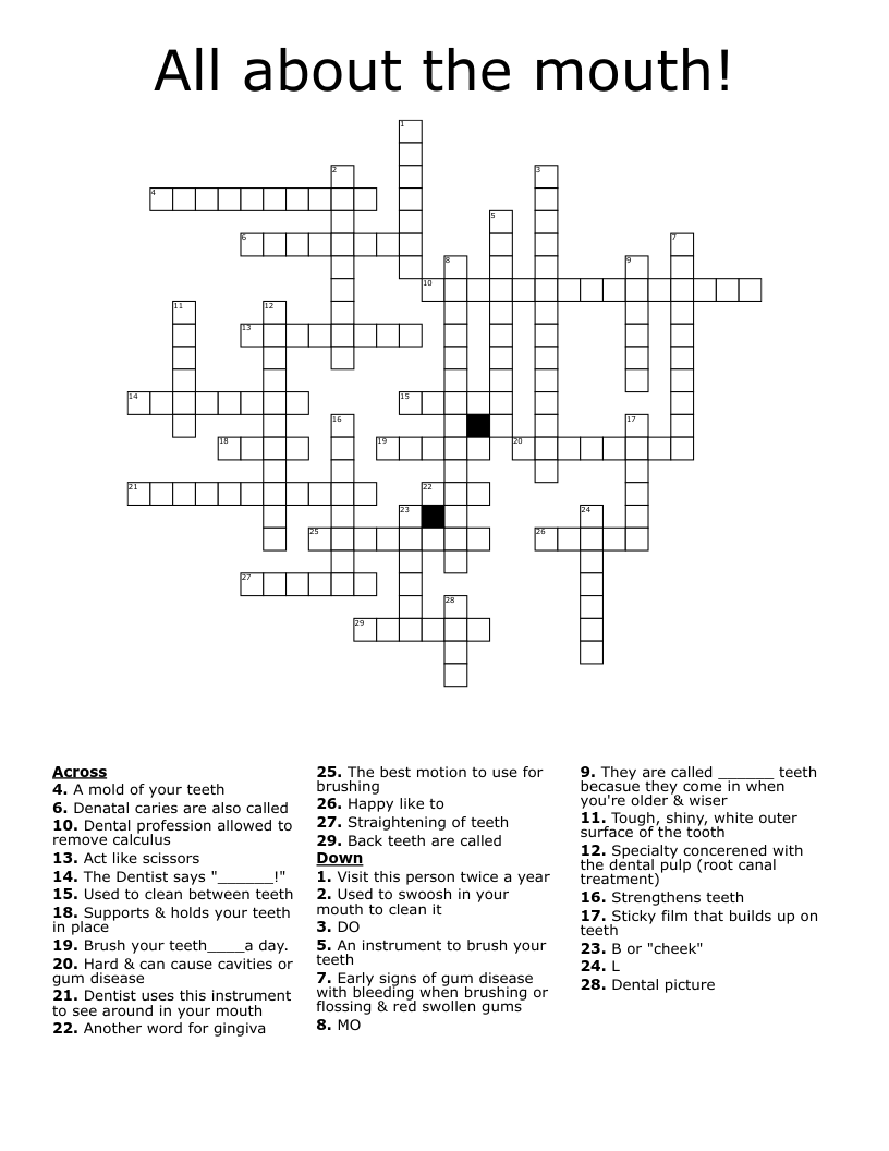 All About The Mouth Crossword WordMint