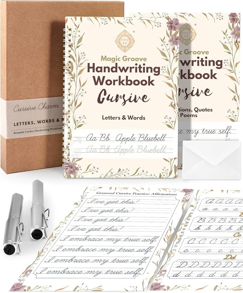 Amazon UNCLE EJ Grooved Cursive Handwriting Workbook Kit Reusable Cursive Workbook For Kids 8 12 And Adults Magic Grooved Handwriting Practice Letters Words Poetry Affirmations Cursive Charm 9 8 x7 Office Products Amazon UNCLE EJ Grooved Cursive Handwriting Workbook Kit Reusable Cursive Workbook For Kids 8 12 And Adults Magic Grooved Handwriting Practice Letters Words Poetry Affirmations Cursive Charm 9 8 x7 Office Products