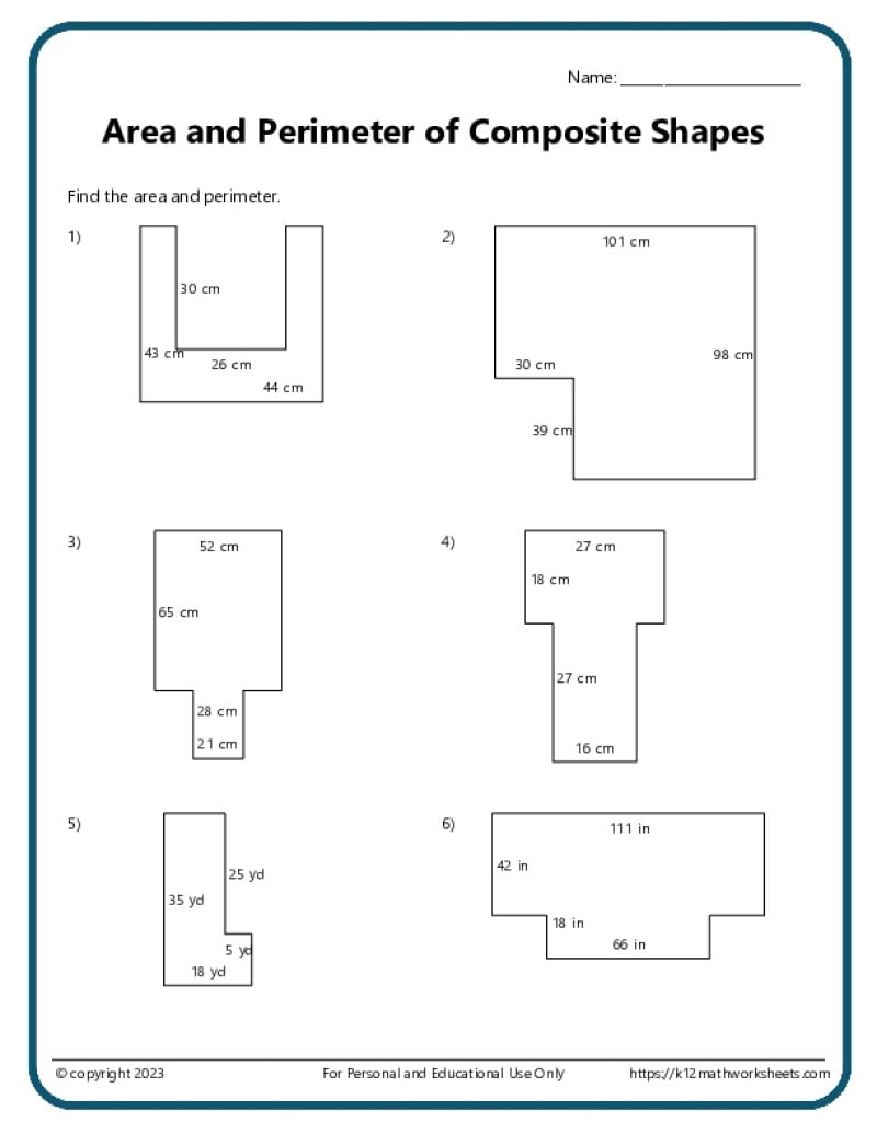 Area And Perimeter Of Composite Shapes K12 Math Worksheets Area And Perimeter Of Composite Shapes K12 Math Worksheets