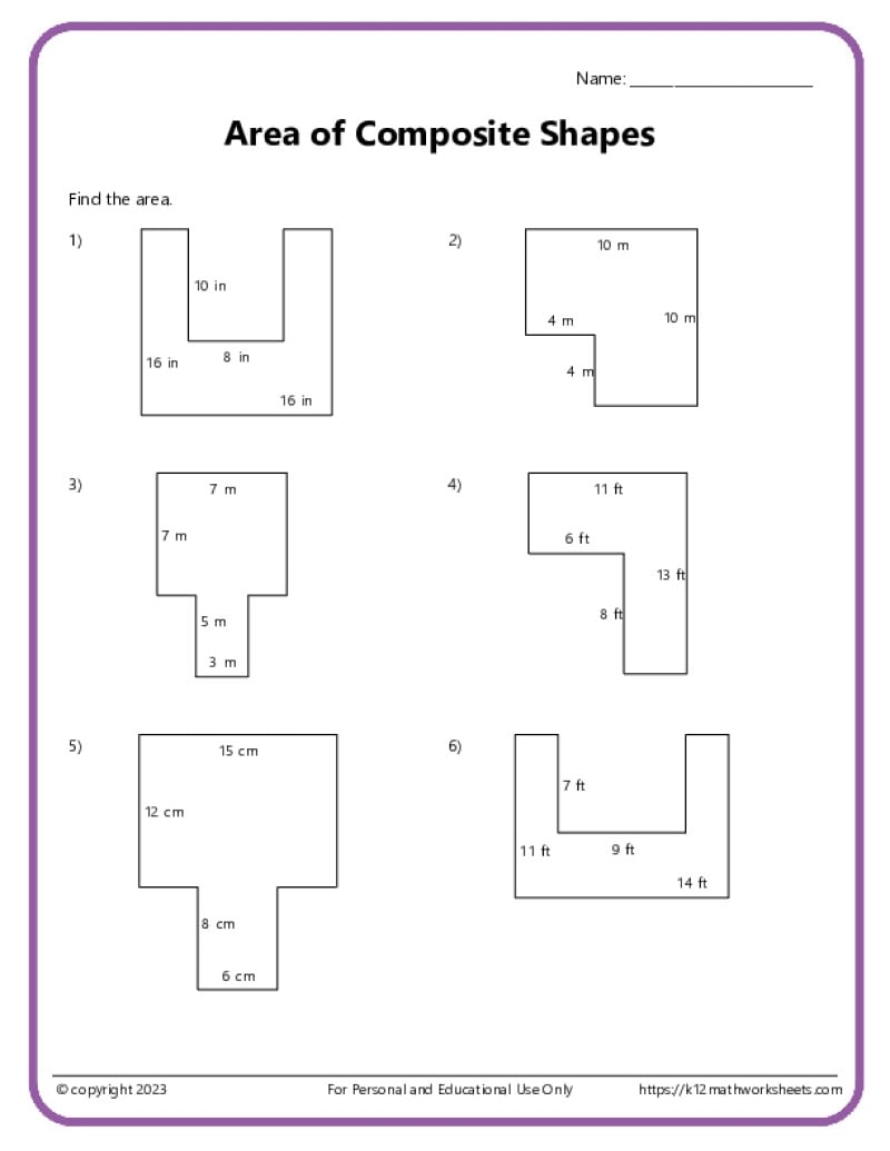 Area And Perimeter Of Composite Shapes K12 Math Worksheets