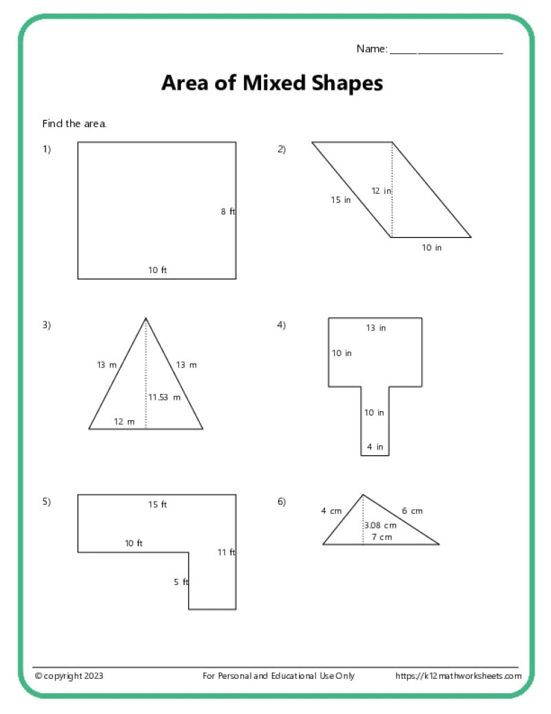 Area And Perimeter Of Mixed Shapes K12 Math Worksheets
