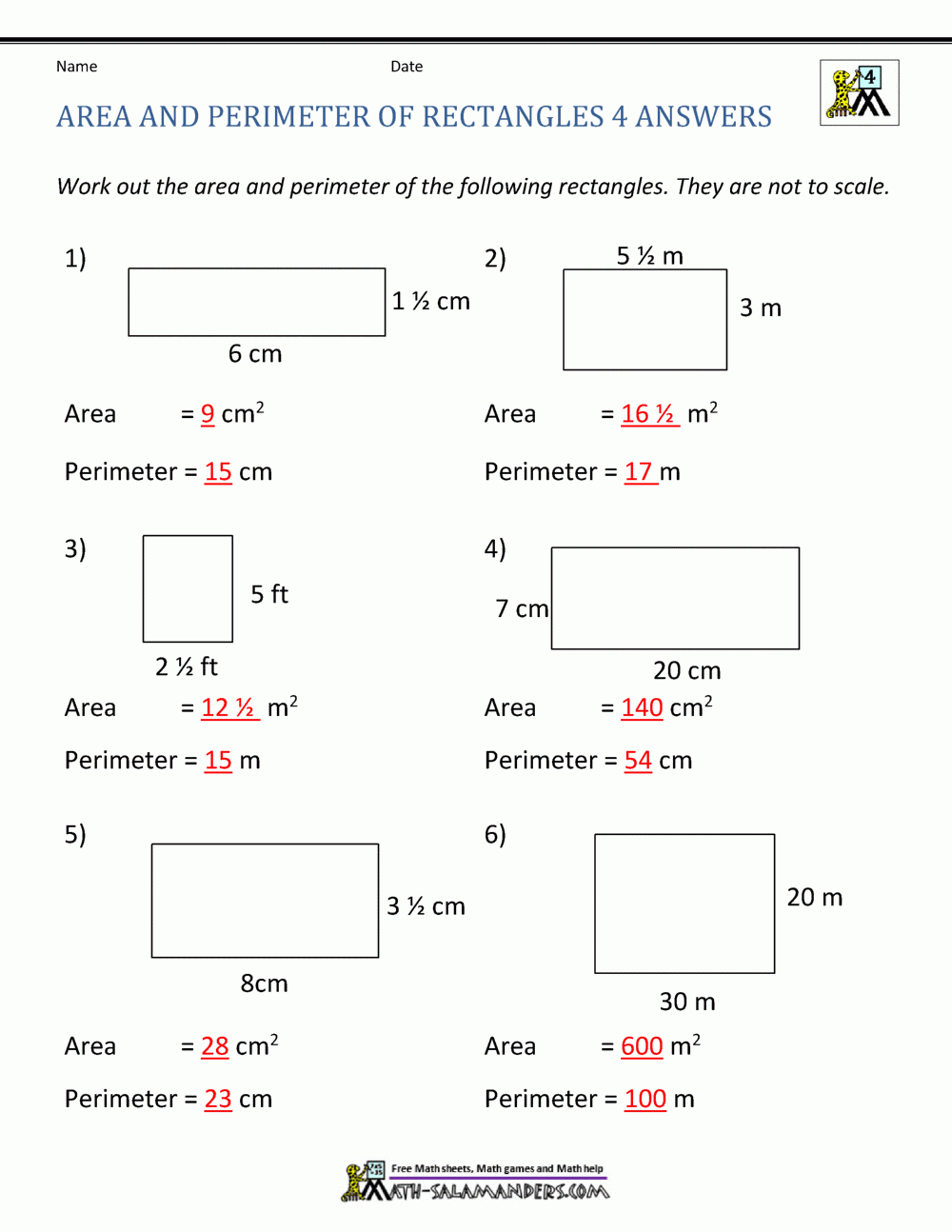 Area And Perimeter Rectangle Worksheet Practice Problems For Geometry
