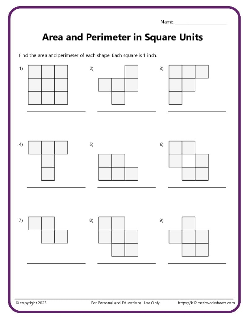 Area And Perimeter With Square Units K12 Math Worksheets Area And Perimeter With Square Units K12 Math Worksheets