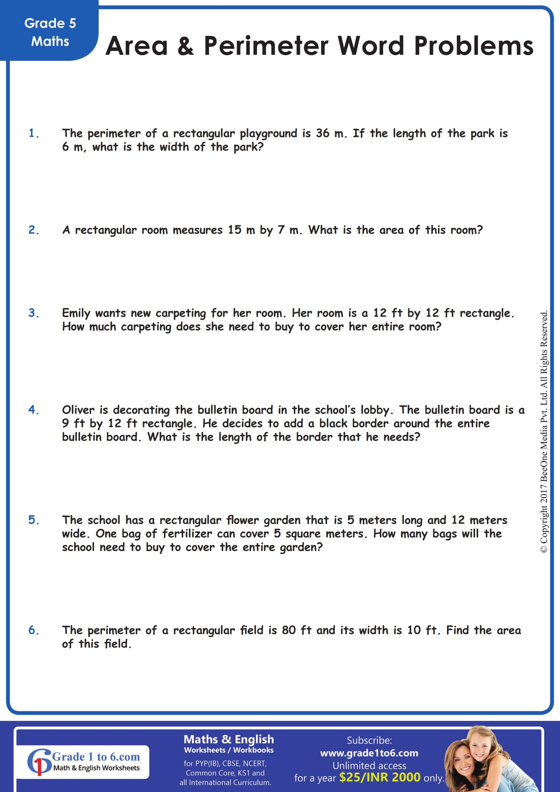 Area And Perimeter Worksheets Grade1to6 Area And Perimeter Worksheets Grade1to6