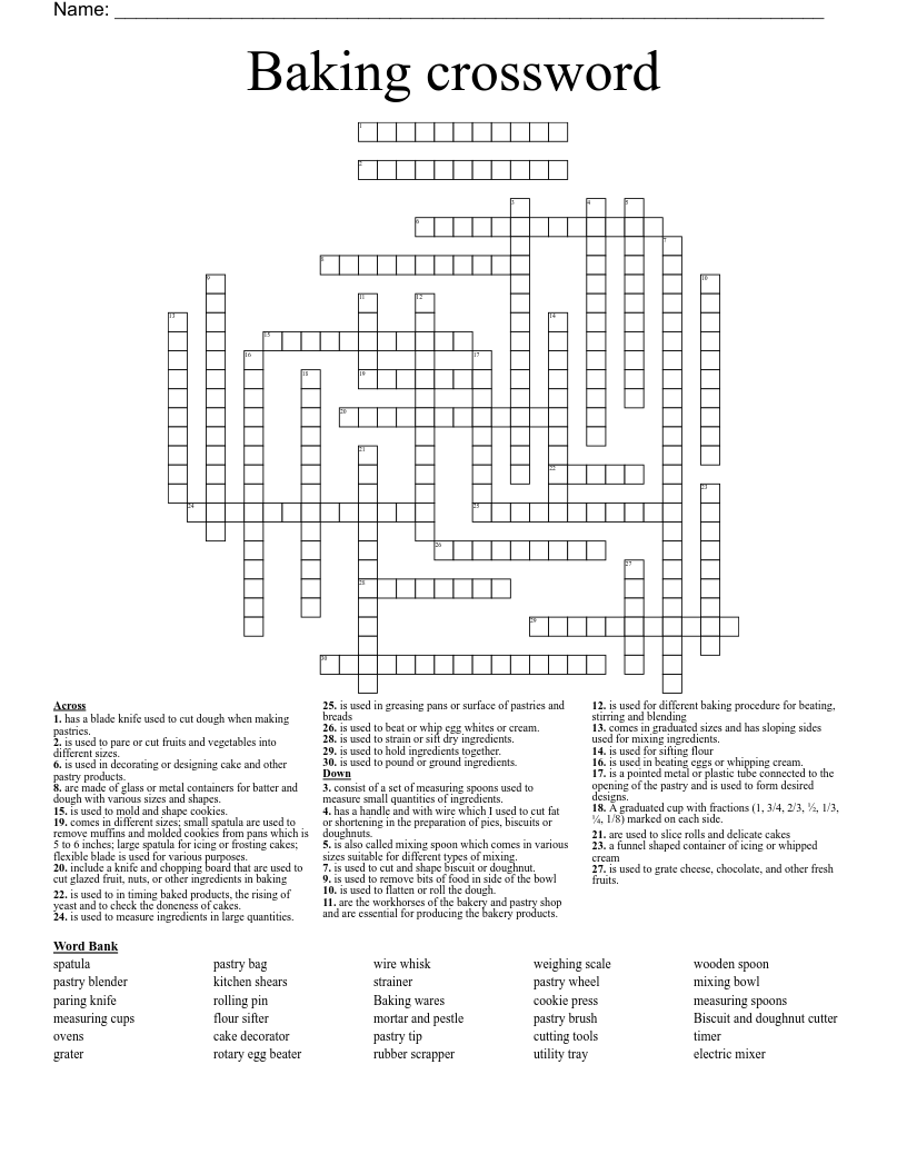 Baking Crossword WordMint