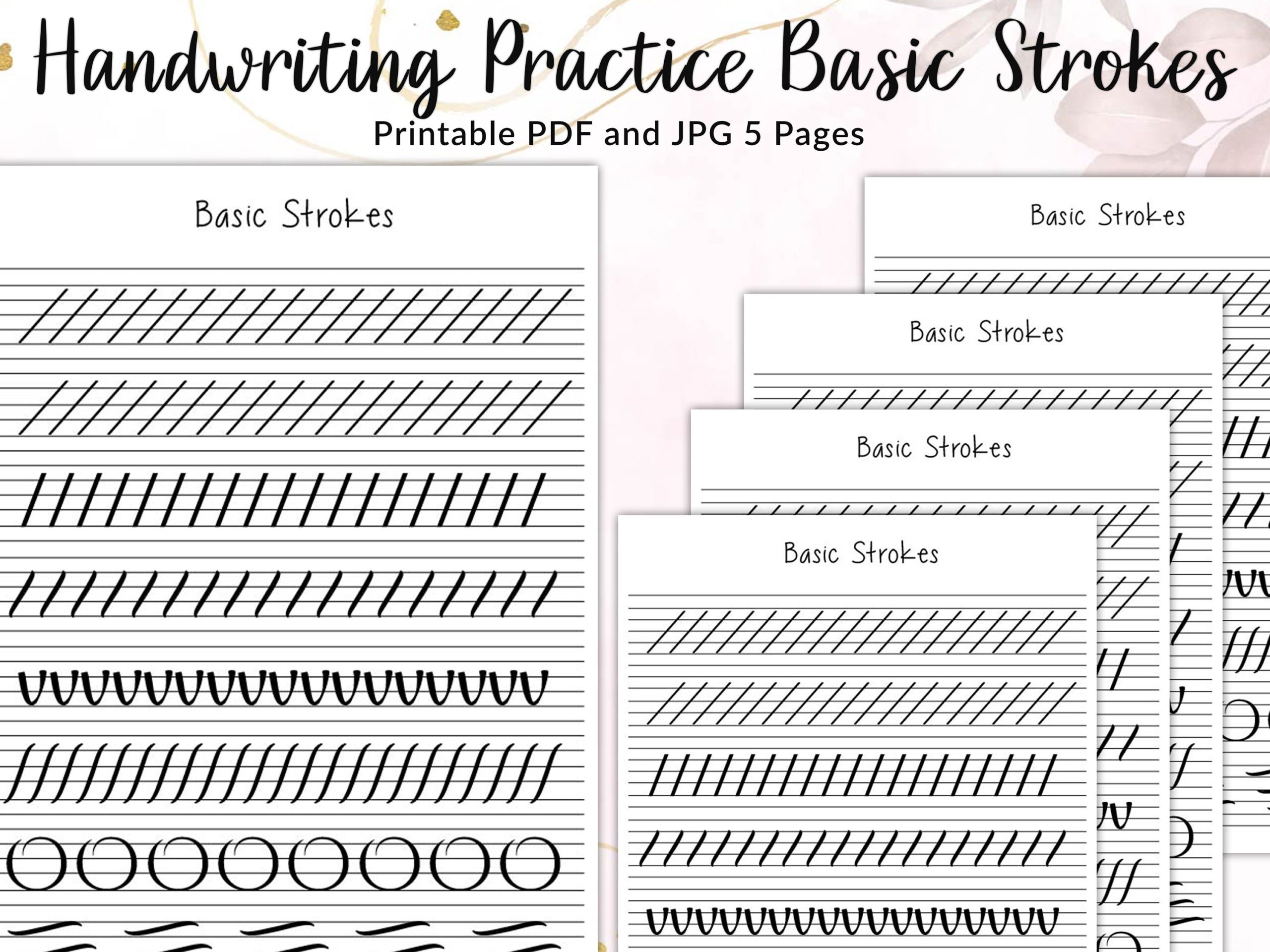 Basic Strokes Handwriting Practice Sheet Printable Handwriting Worksheets Hand Lettering Practice Neat Handwriting Practice Sheets Etsy