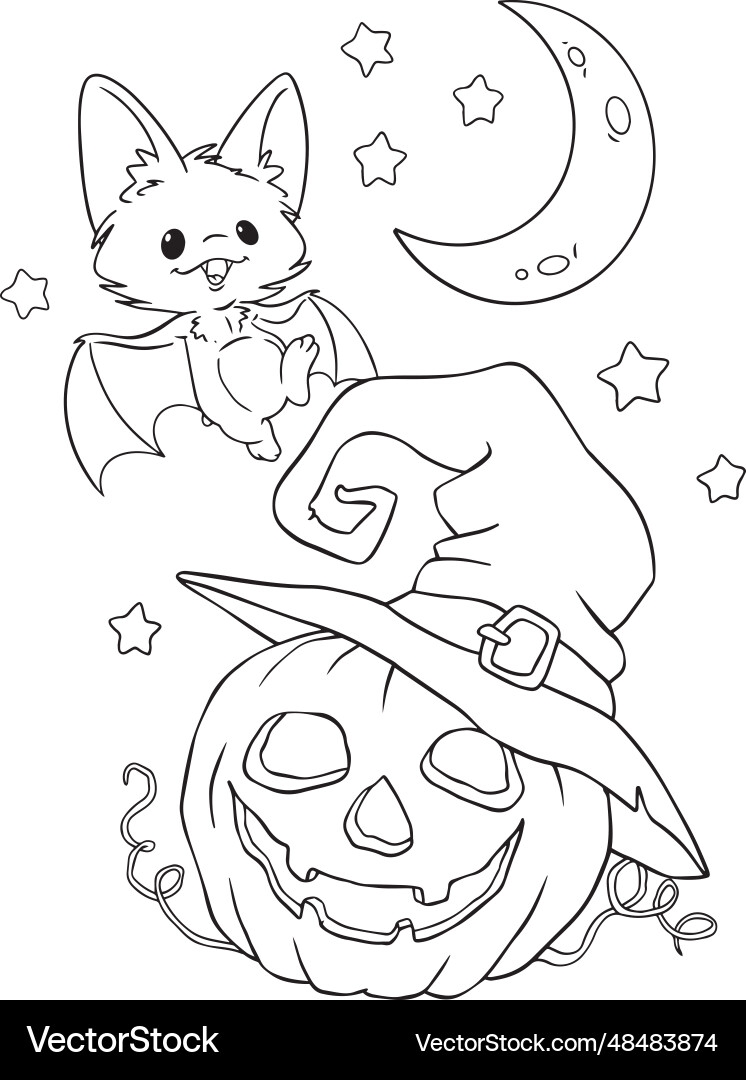 Bat And Pumpkin Halloween Coloring Page Royalty Free Vector VectorStock Bat And Pumpkin Halloween Coloring Page Royalty Free Vector VectorStock