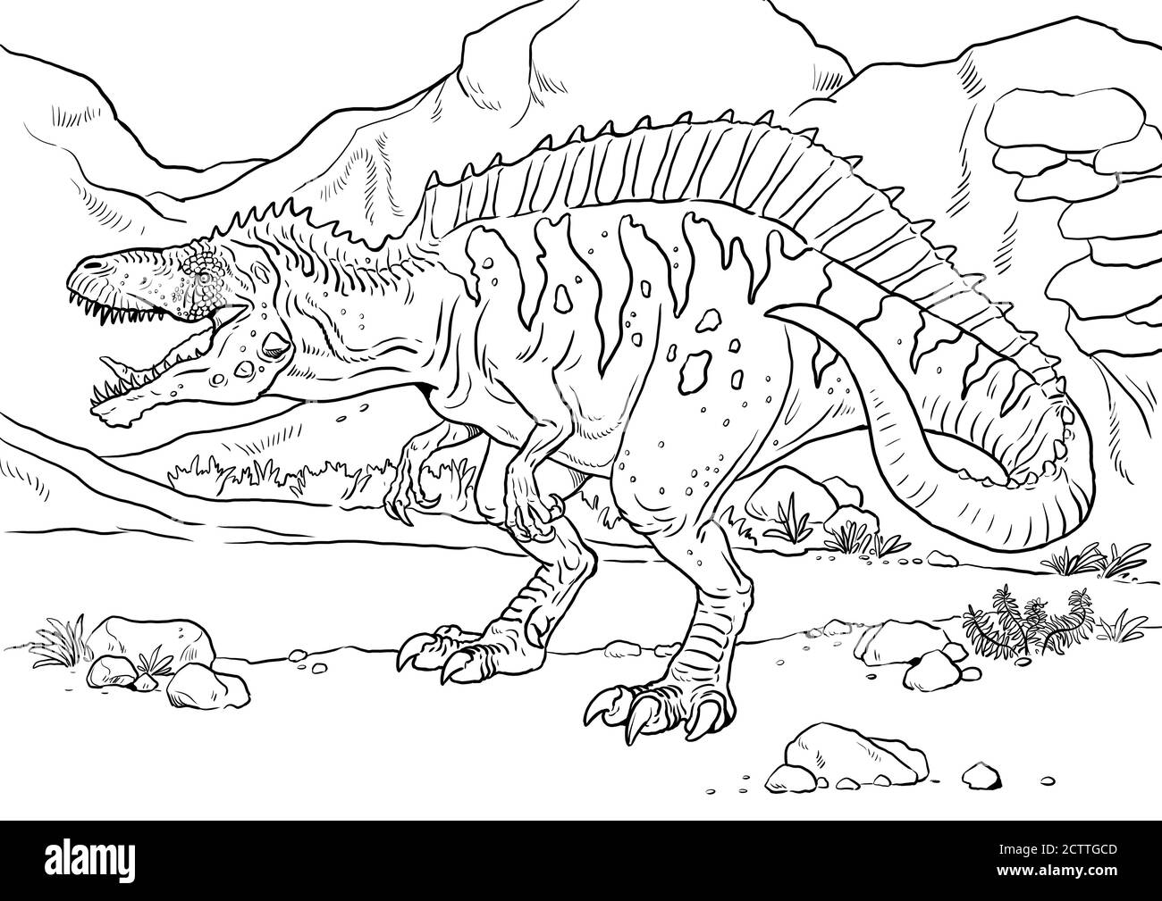 Big Carnivorous Dinosaur Acrocanthosaurus Dino Coloring Page And Coloring Book Template Stock Photo Alamy