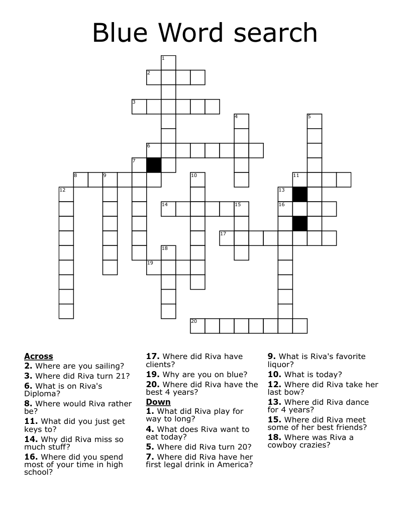 Blue Word Search Crossword WordMint