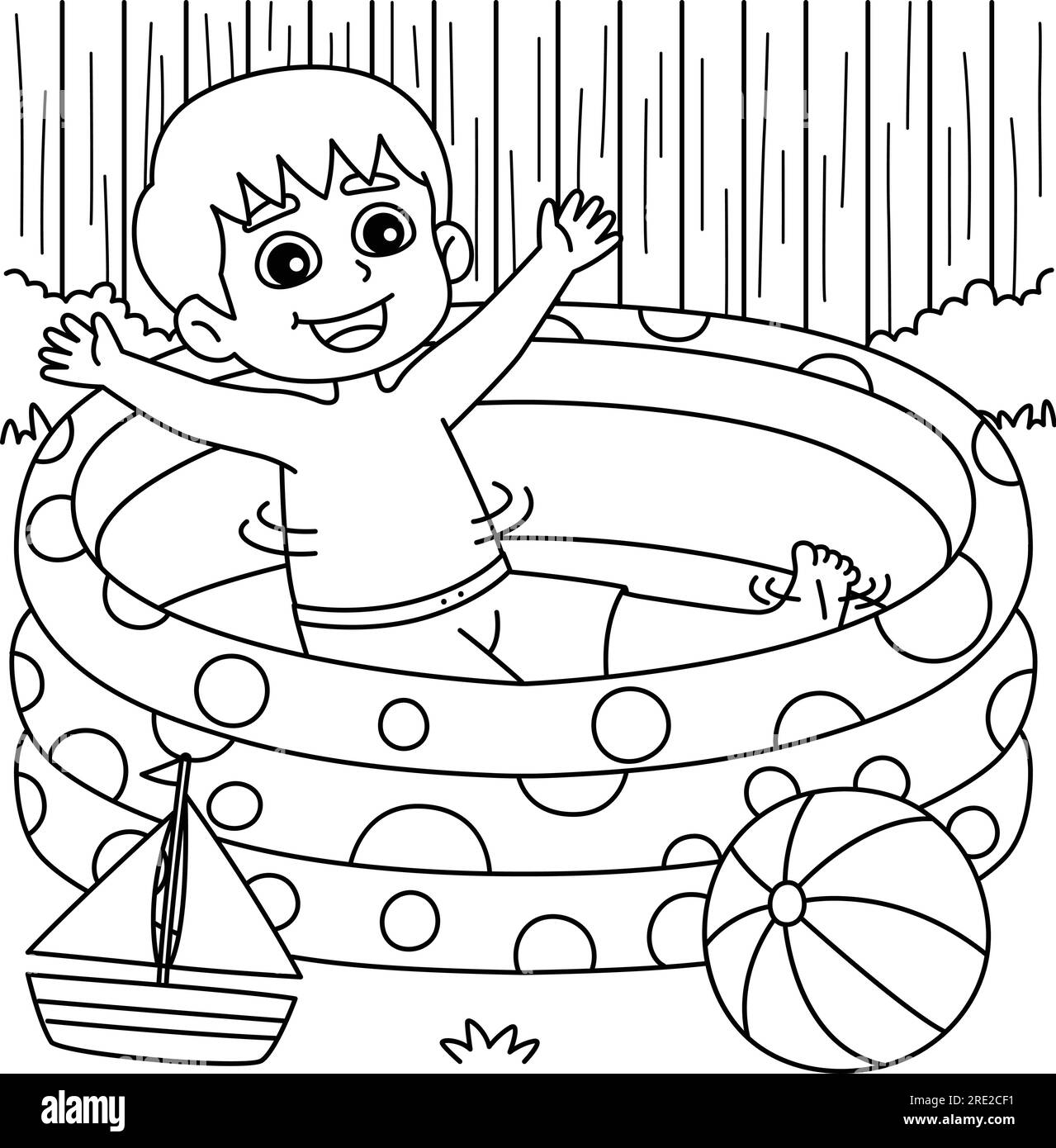 Boy In Swimming Pool Summer Coloring Page Stock Vector Image Art Alamy
