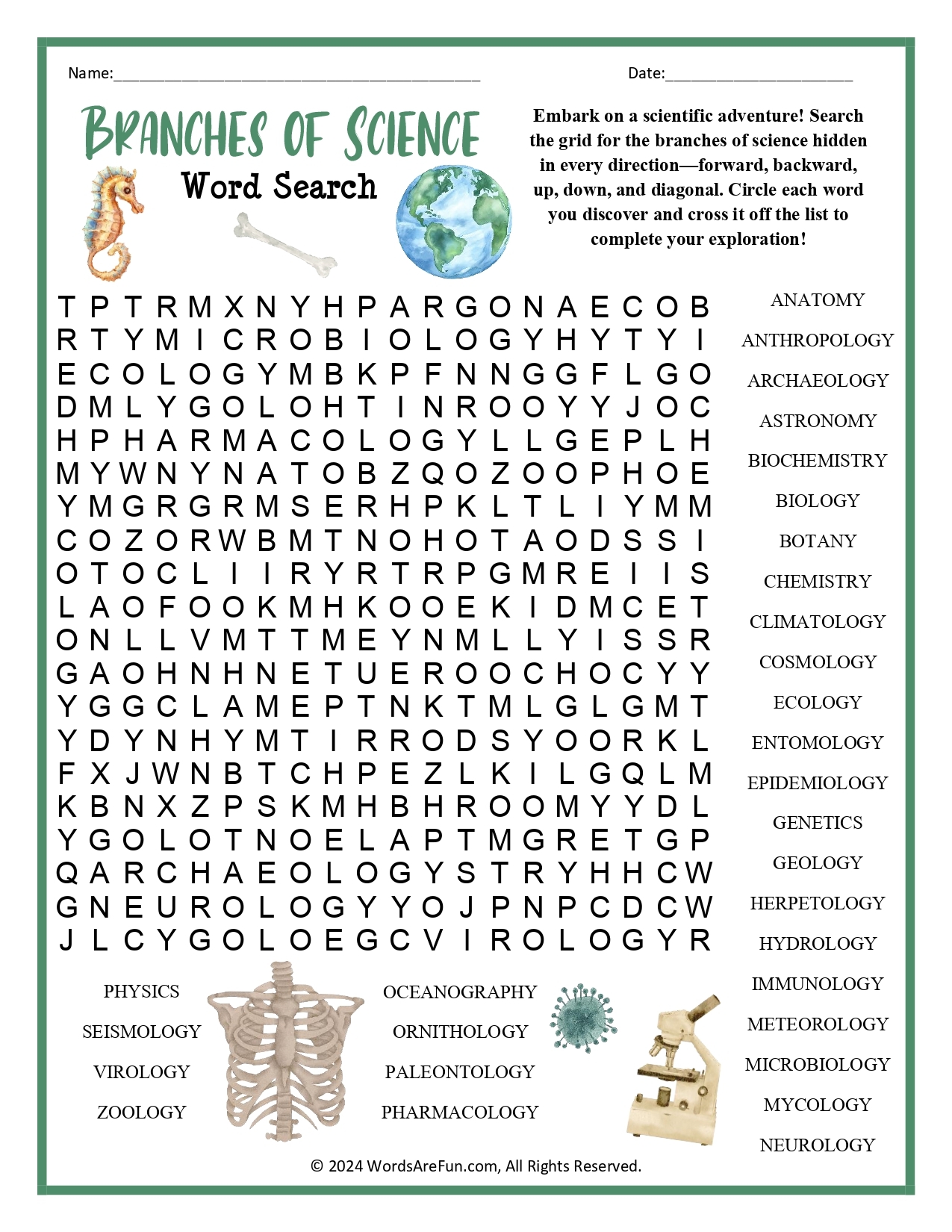 science word search puzzles