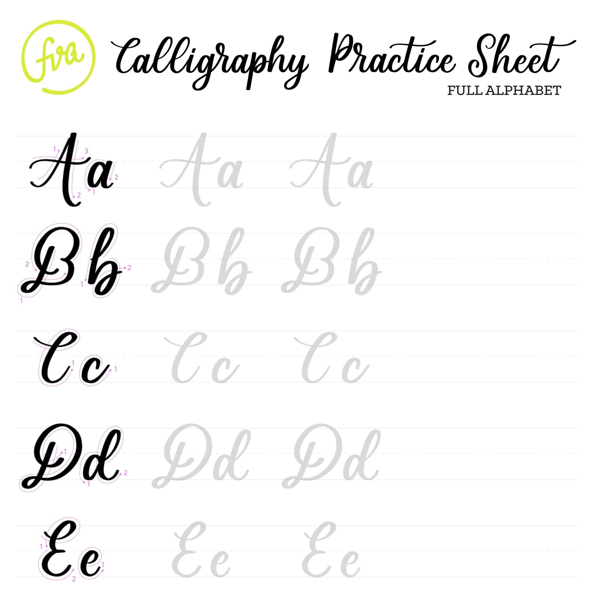 Calligraphy Practice Sheets Full Alphabet Lettering Digital Download Printable Etsy