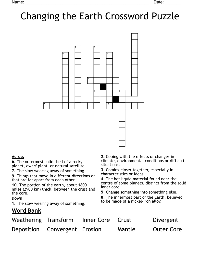 Changing The Earth Crossword Puzzle WordMint Changing The Earth Crossword Puzzle WordMint