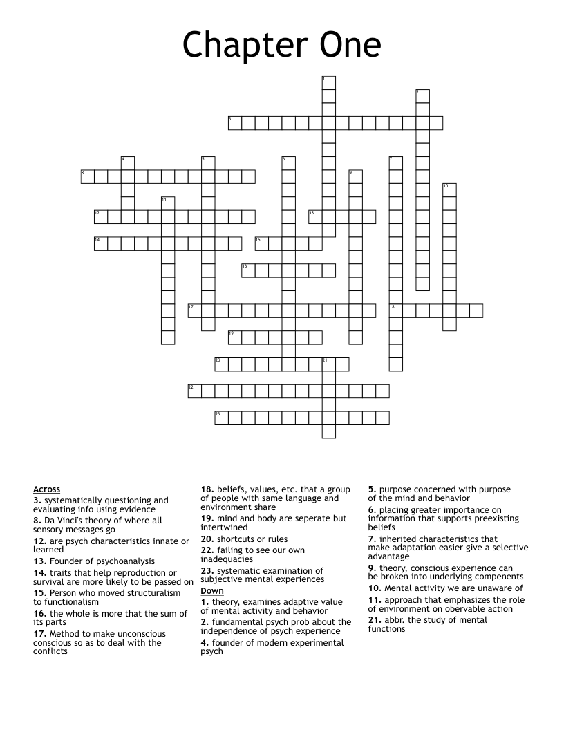 Chapter One Crossword WordMint