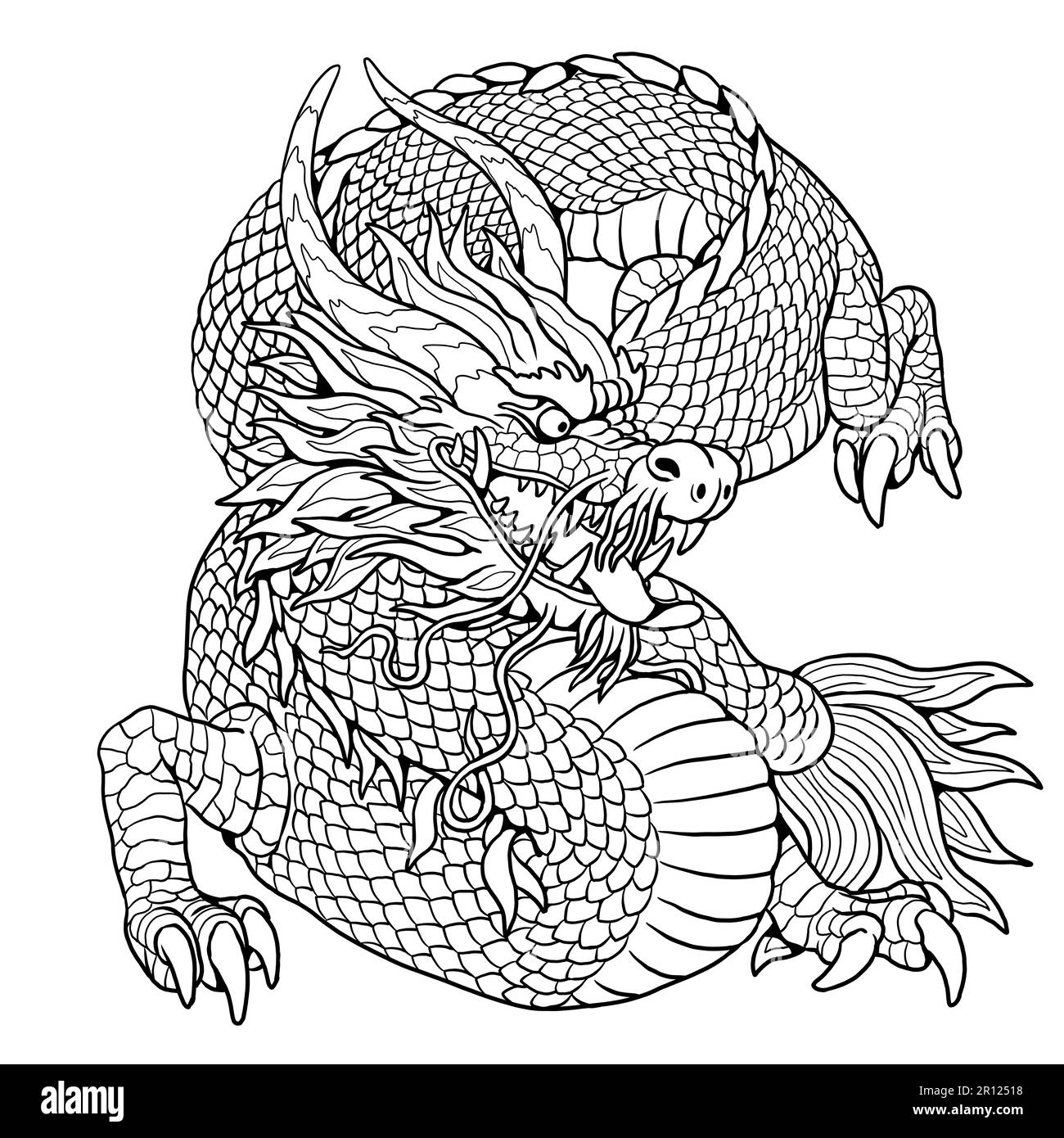 Chinese Dragon Long Coloring Page Fantasy Illustration With Mythical Creature Asian Dragon Drawing Coloring Sheet Stock Photo Alamy