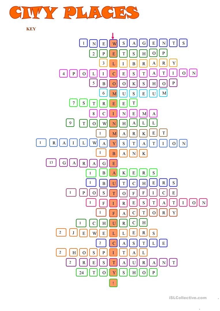 City Places crossword Puzzle With Key City Places crossword Puzzle With Key