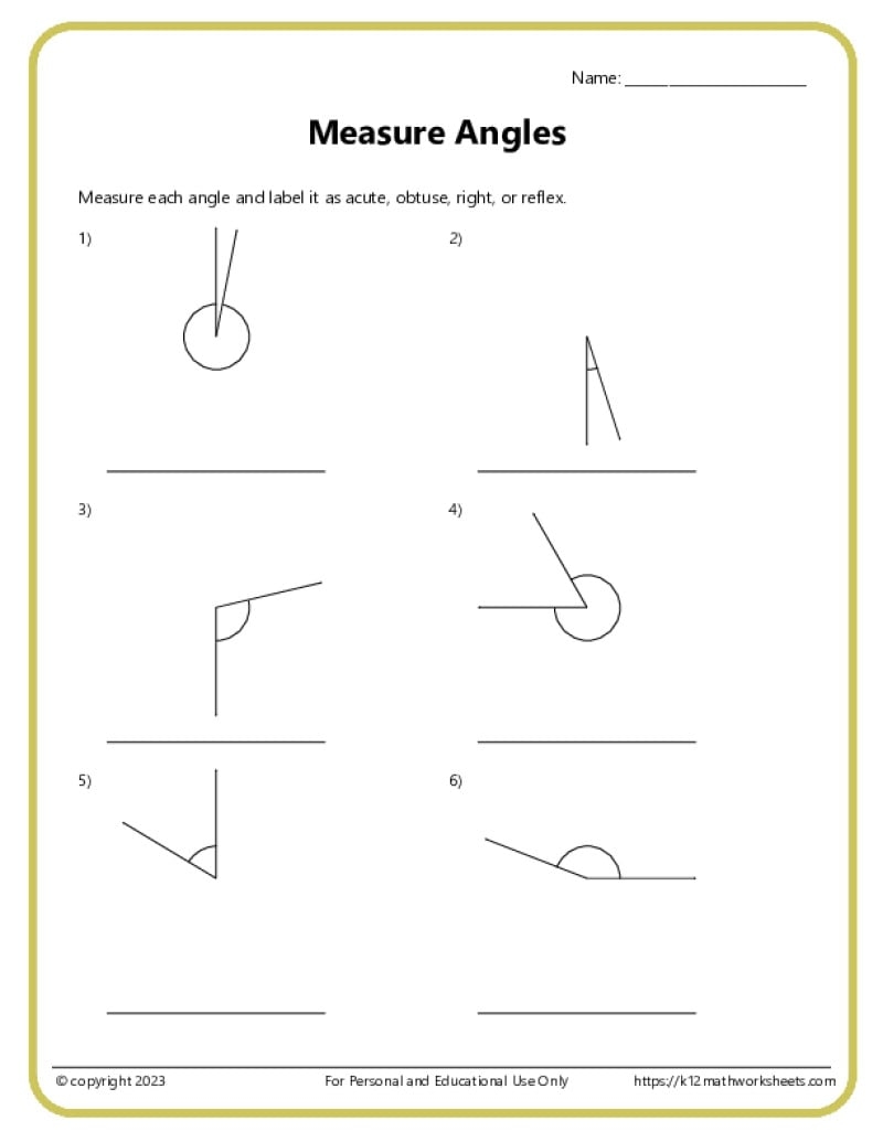 measuring of angles worksheet