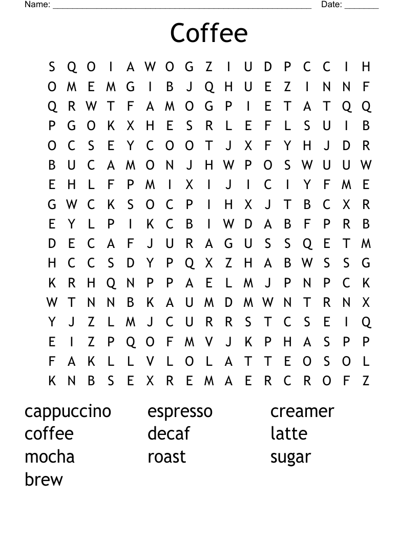 Coffee Word Search WordMint Coffee Word Search WordMint