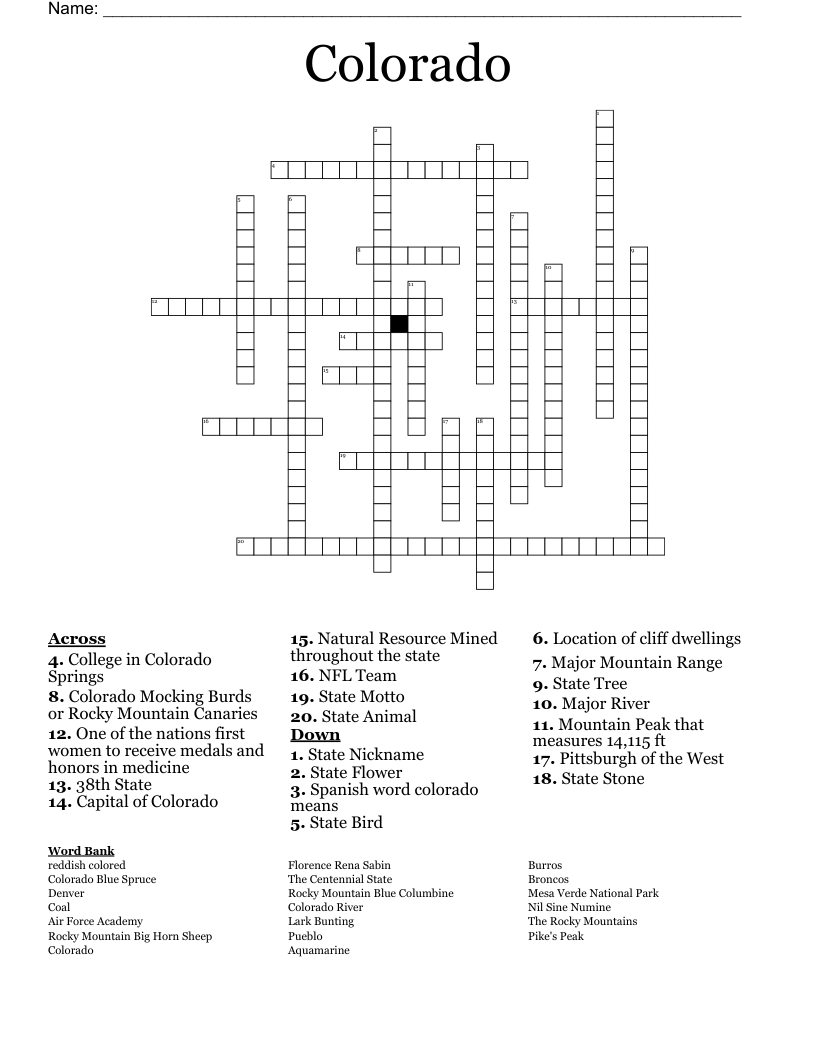 Colorado Crossword WordMint
